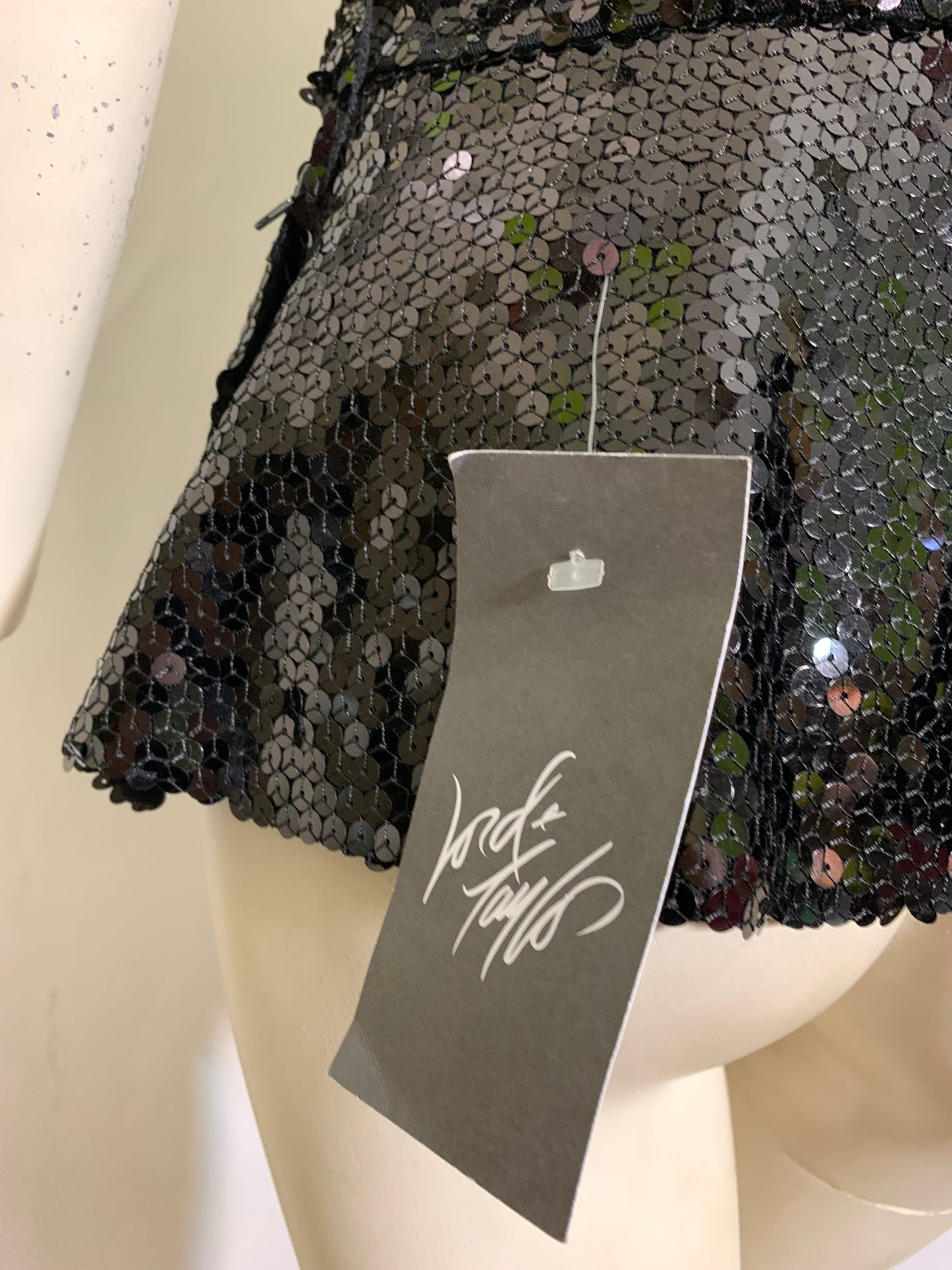 Black Sequined Peplum Blouse circa 1990s/2000s Lord & Taylor