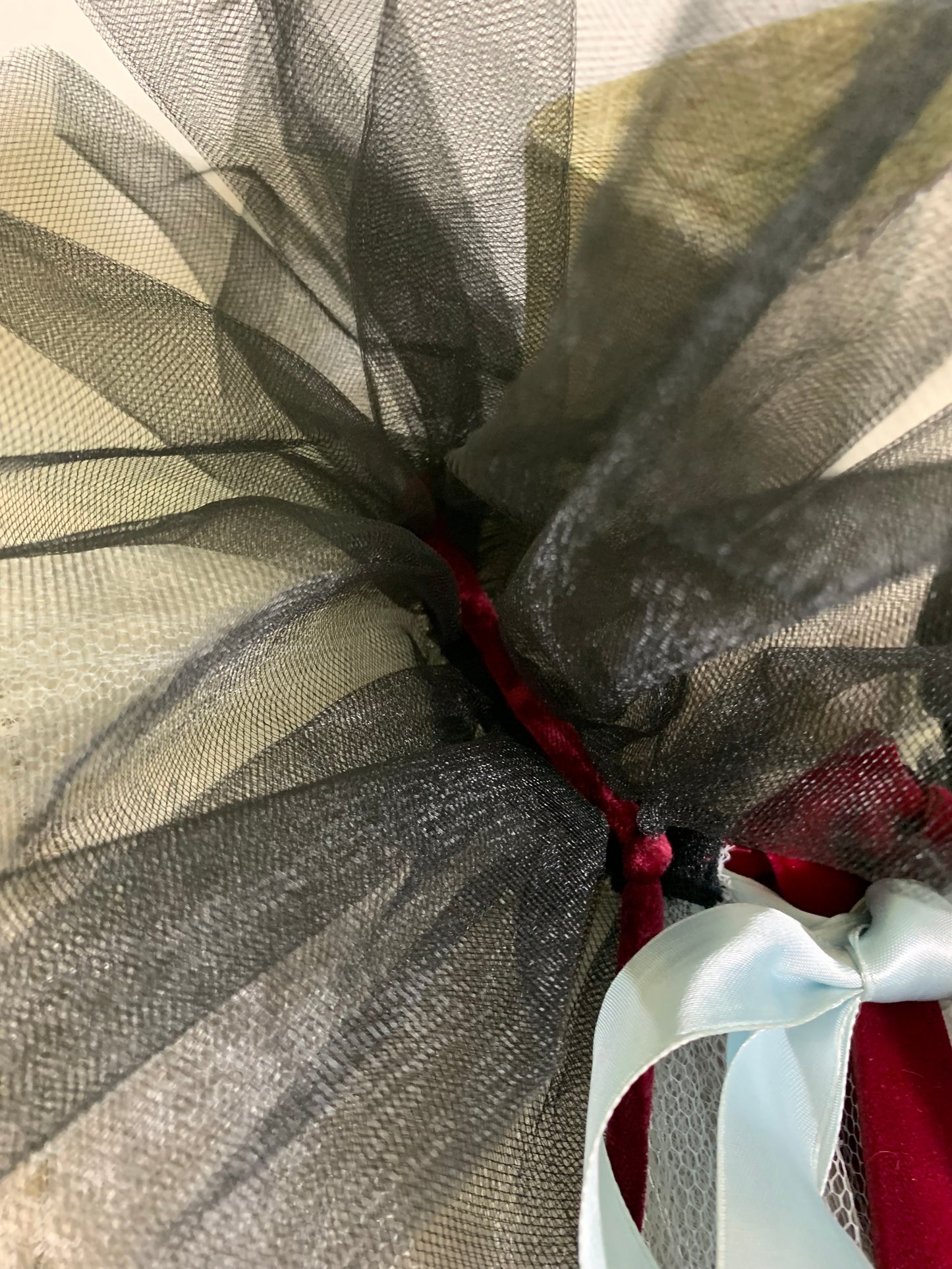 Blue Belle Reimagined Pale Blue Tulle and Lace Capelet with Vintage Ribbons and Beading