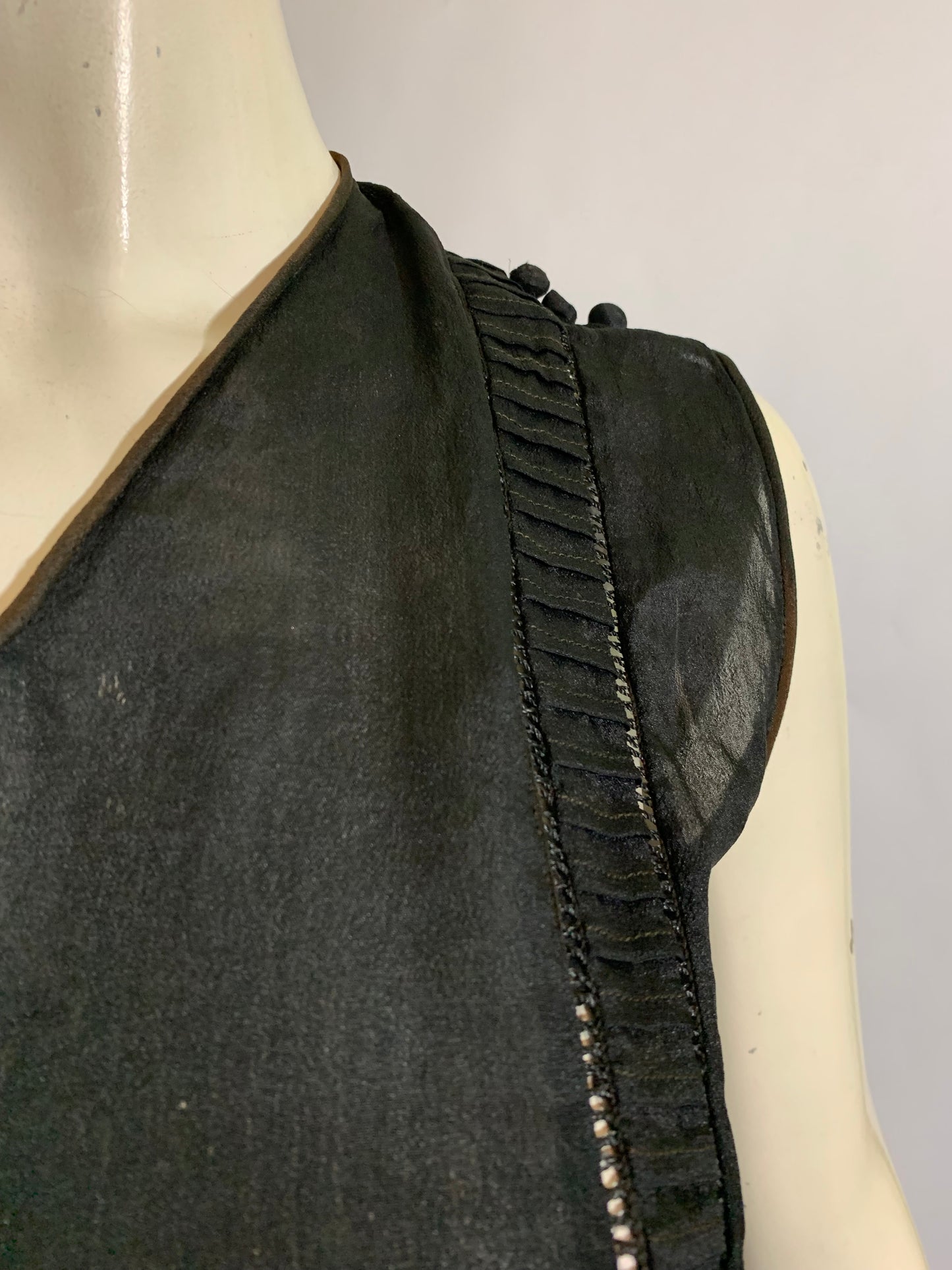 Black Silk Sleeveless Dress with Pin Tucks circa 1920s