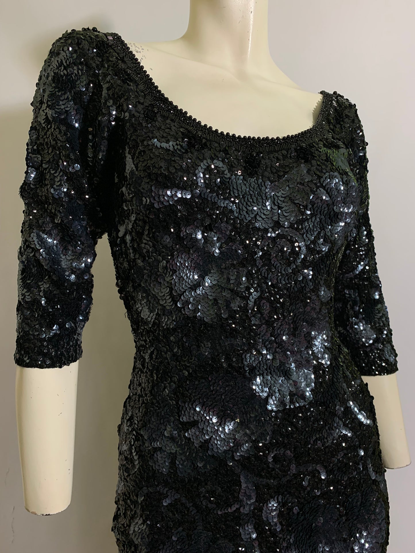 Iconic Black Wool Heavily Beaded and Sequined Cocktail Dress from Sands Hotel circa 1960s