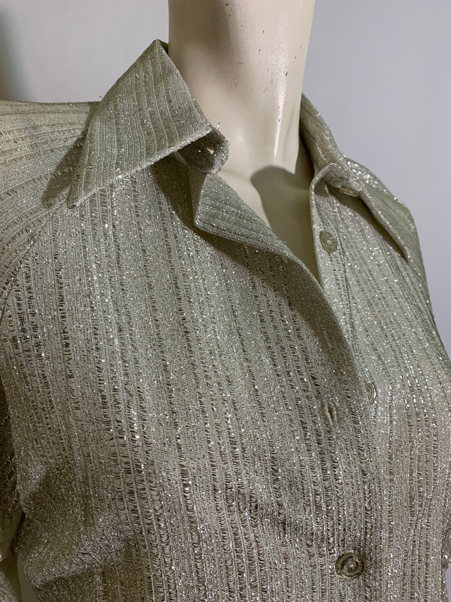 Sparkling Silver Metallic Long Sleeved Blouse circa 1970s