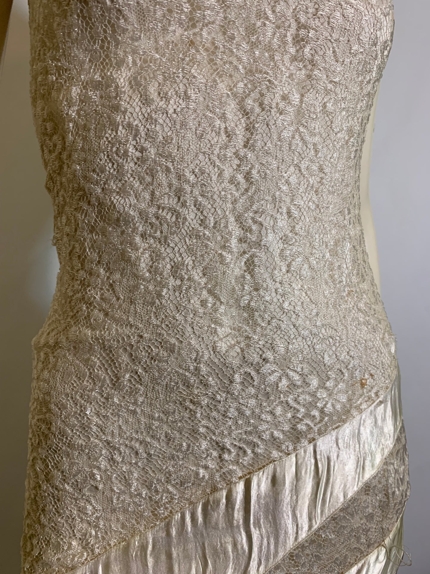 White Bias Cut Satin and Lace Dress circa 1930s