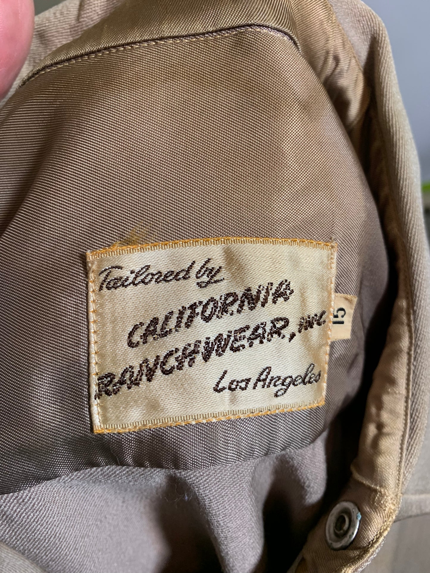 Putty Gabardine Western Shirt with Pearl Snaps circa 1940s