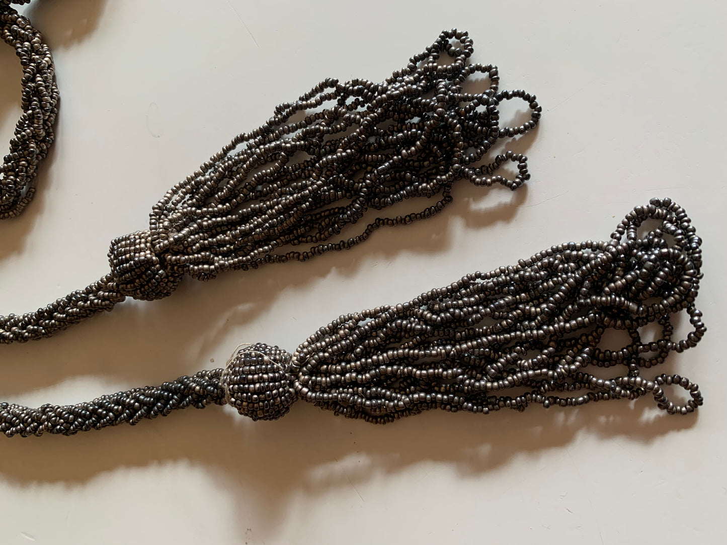 Pewter Silver Glass Seed Bead Sautoir Necklace circa 1920s