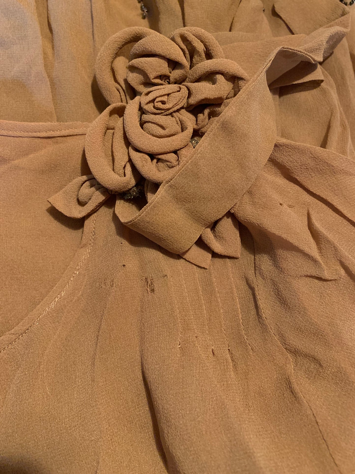 Cinnamon Silk Blouson Dropped Waist Beaded Dress circa 1920s