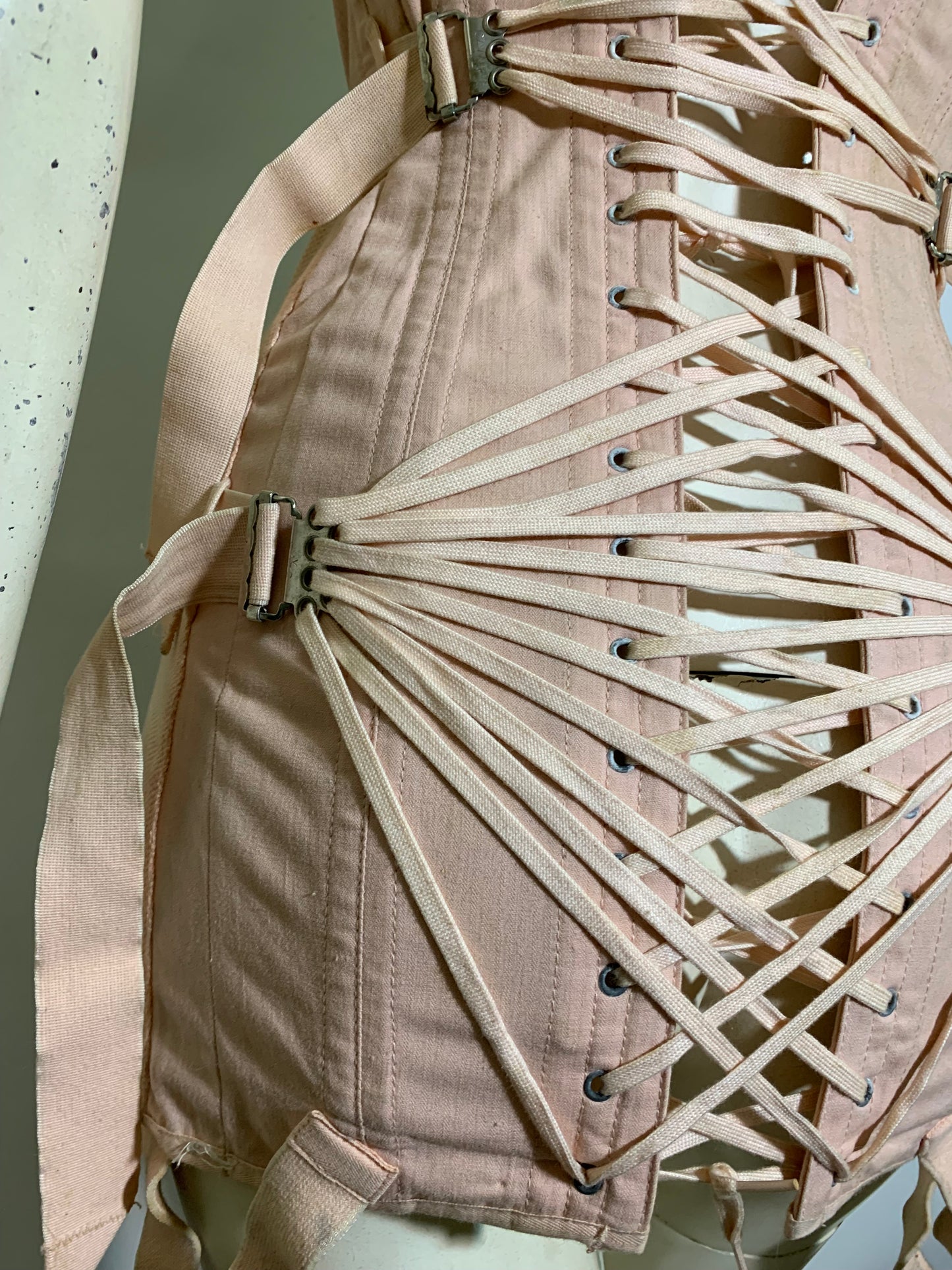 Legendary Peach Fan-Laced Back Steel Boned Corset by CAMP circa 1930s