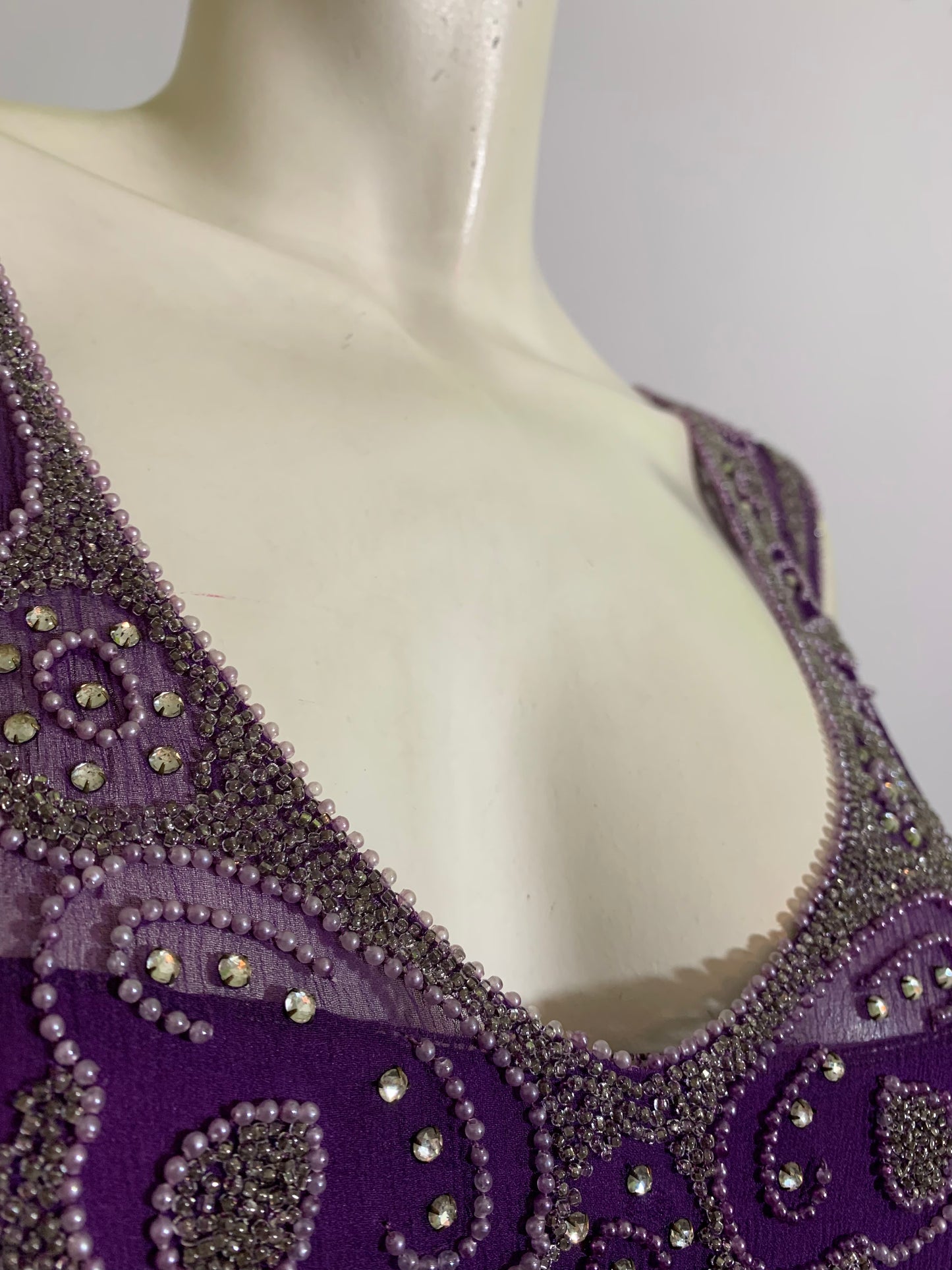 Vivid Violet Two Piece Beaded Silk Chiffon Dress circa 1920s