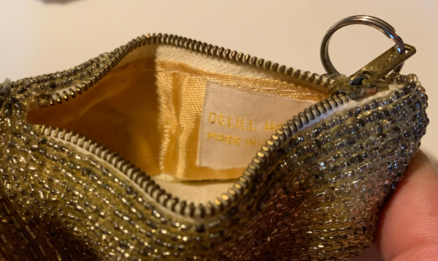 Silver Seed Bead Zip Top Persian Shoe Coin Purse circa 1950s