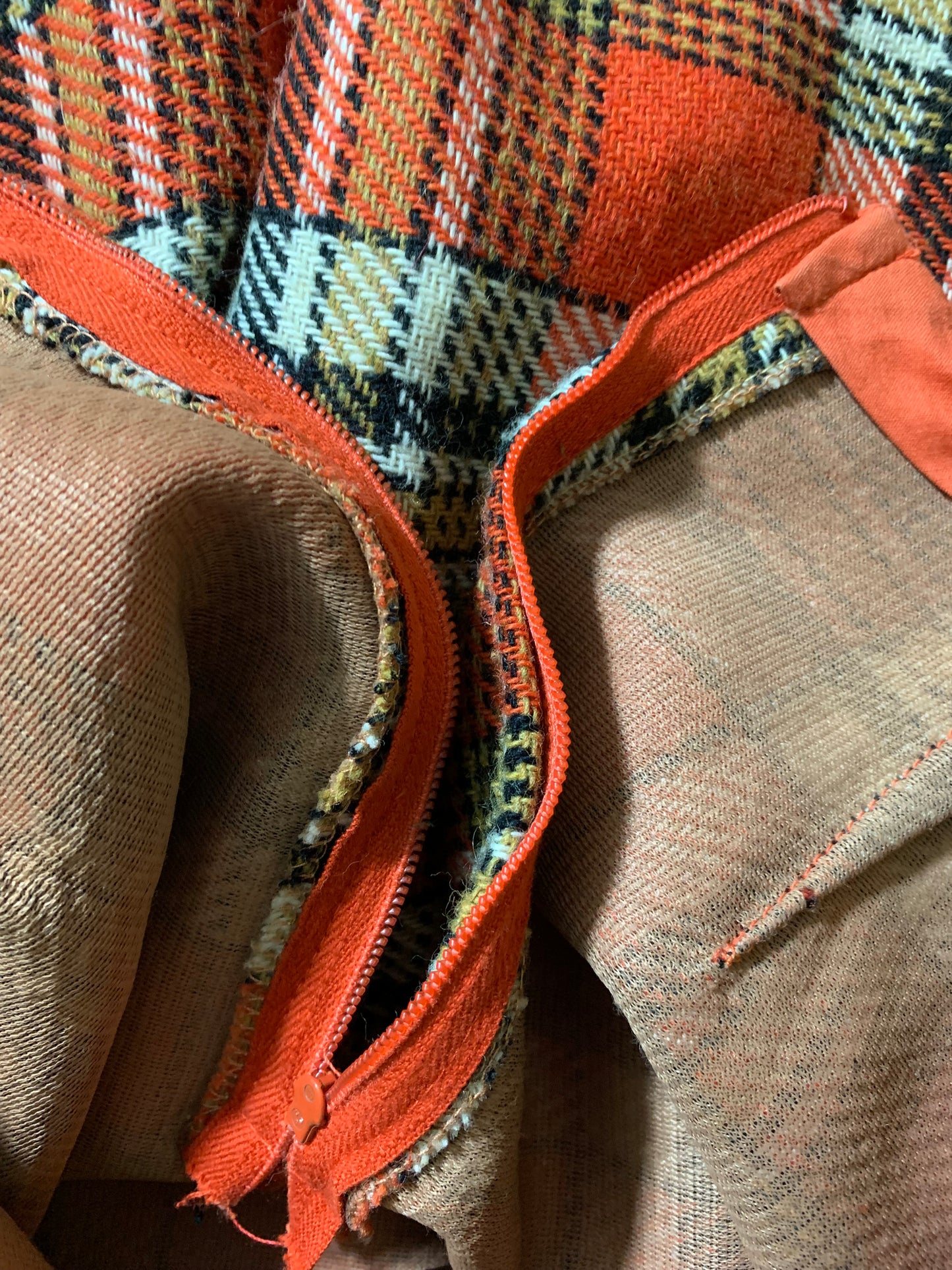 Cinnamon and Green Plaid Wool Culotte Pants with Leather Belt circa 1970s