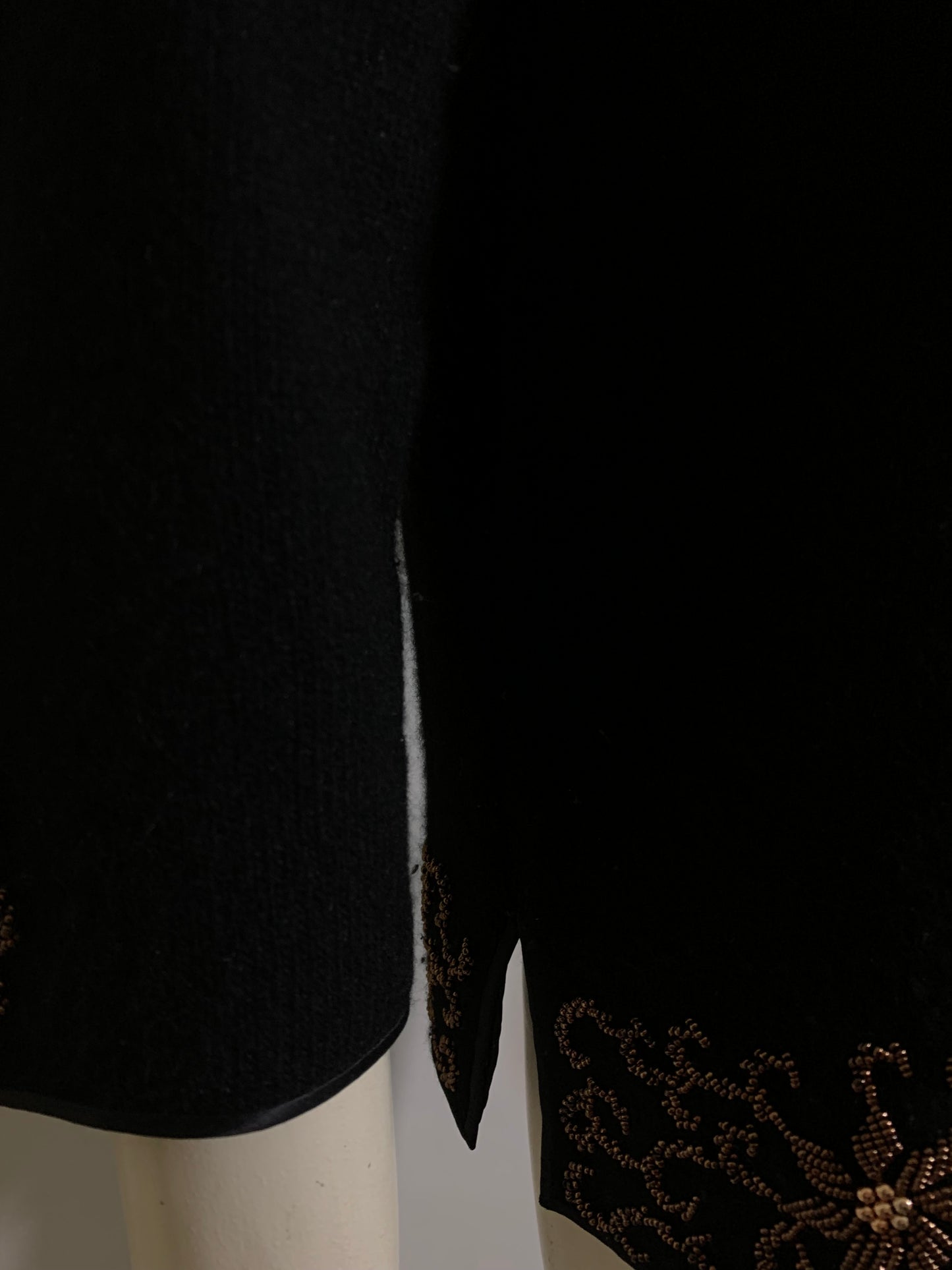 Jet Black Cardigan Sweater with Copper Beaded Flowers circa 1960s