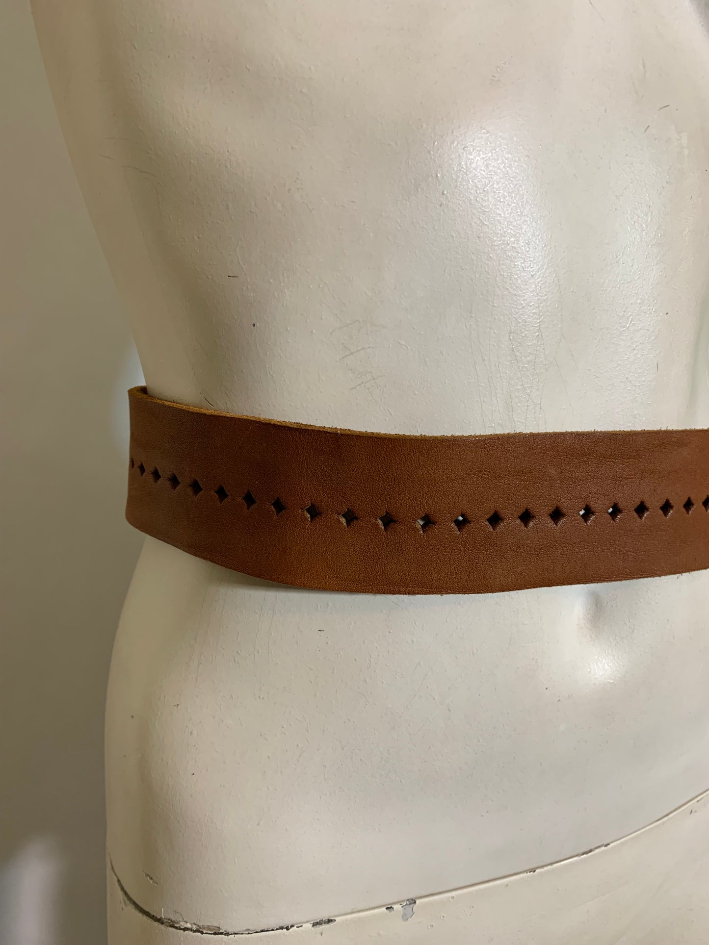 Clay Red Brown Wide Leather Belt with Diamond Holes circa 1970s