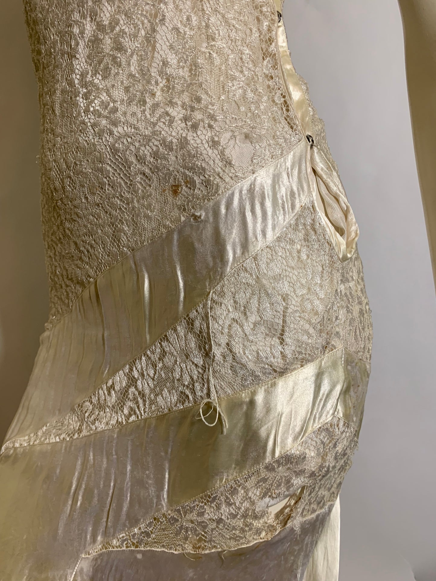 White Bias Cut Satin and Lace Dress circa 1930s