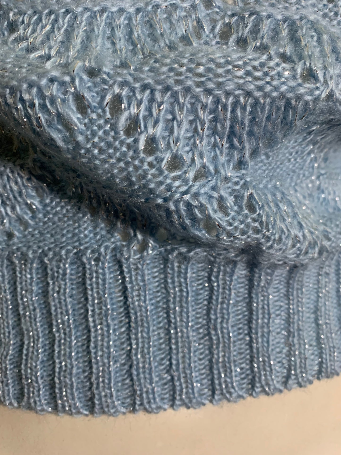 Sky Blue V Neck Sweater with Silver Metallic Threads circa 1970s