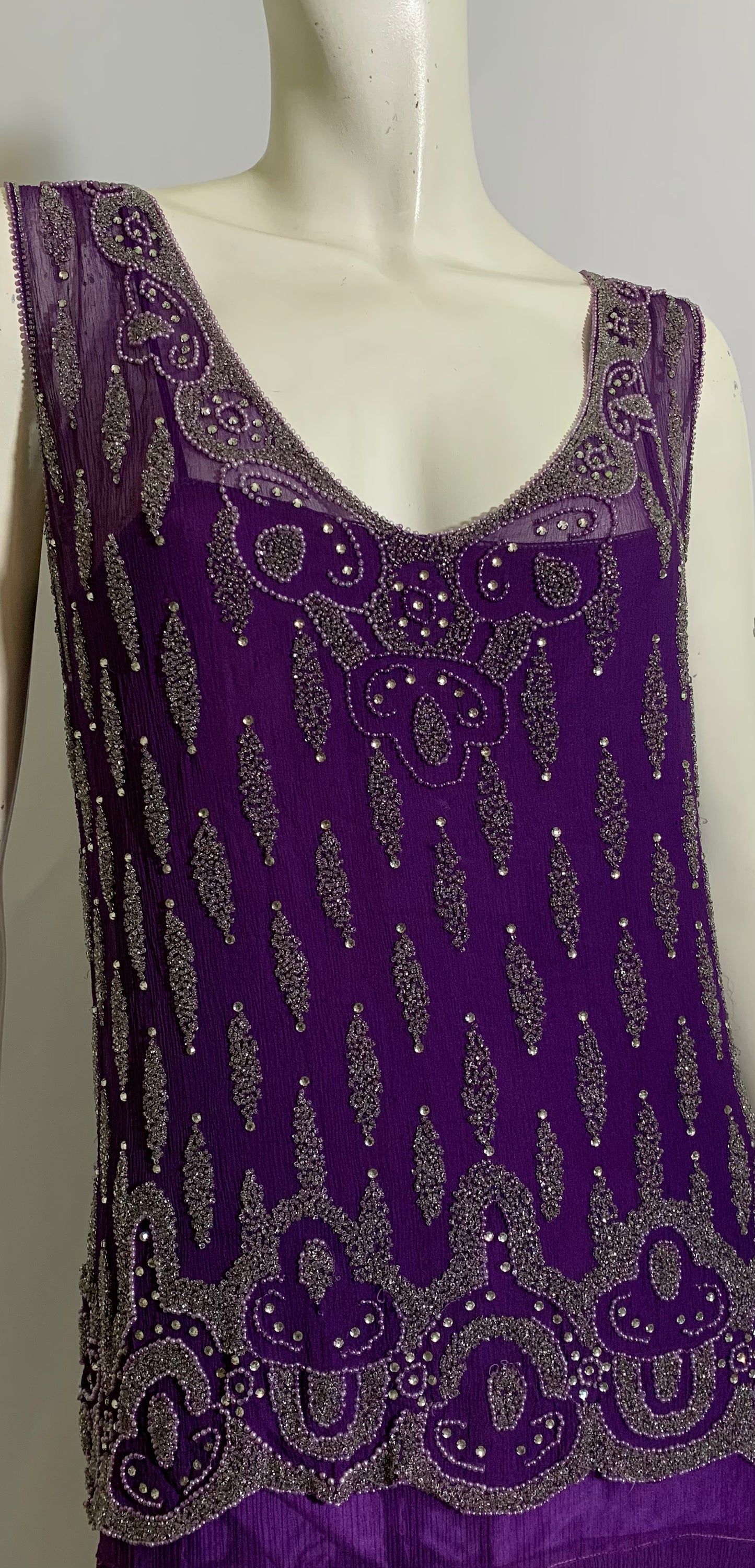 Vivid Violet Two Piece Beaded Silk Chiffon Dress circa 1920s