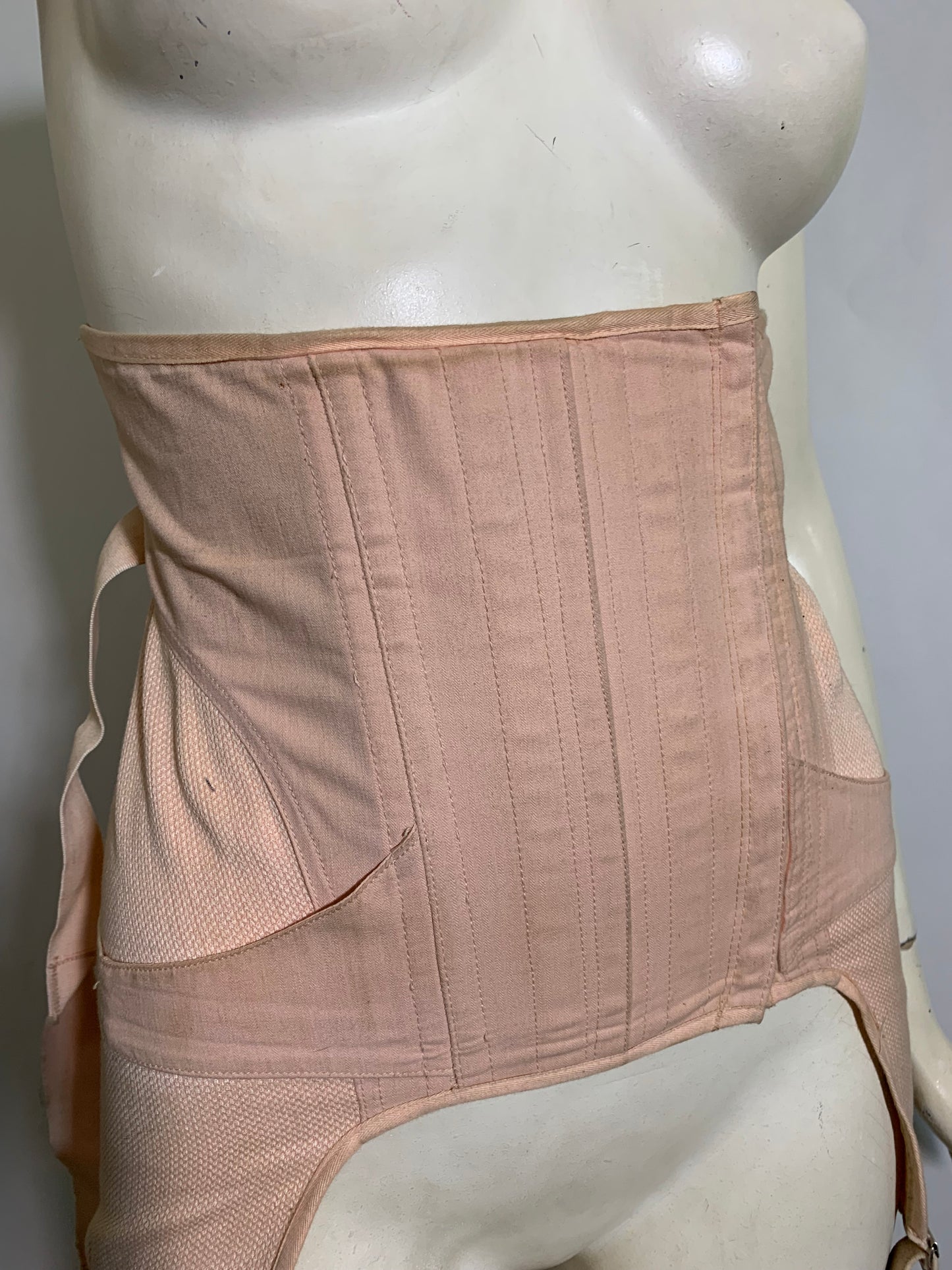 Legendary Peach Fan-Laced Back Steel Boned Corset by CAMP circa 1930s