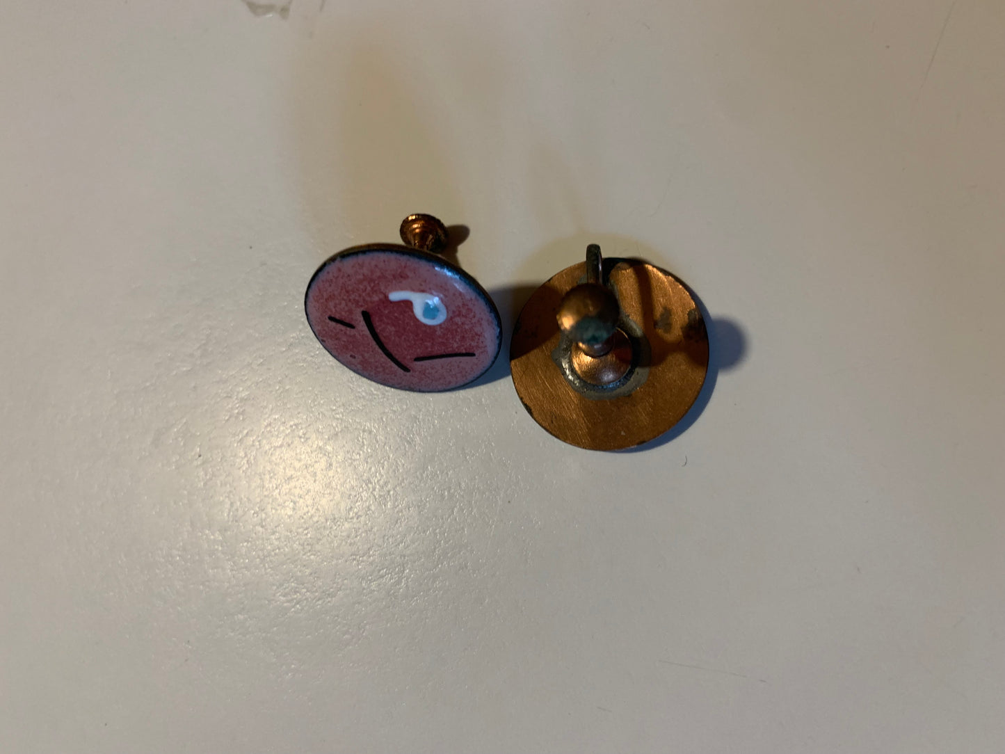 Salmon Pink Artsy Enameled Clip Earrings circa 1940s
