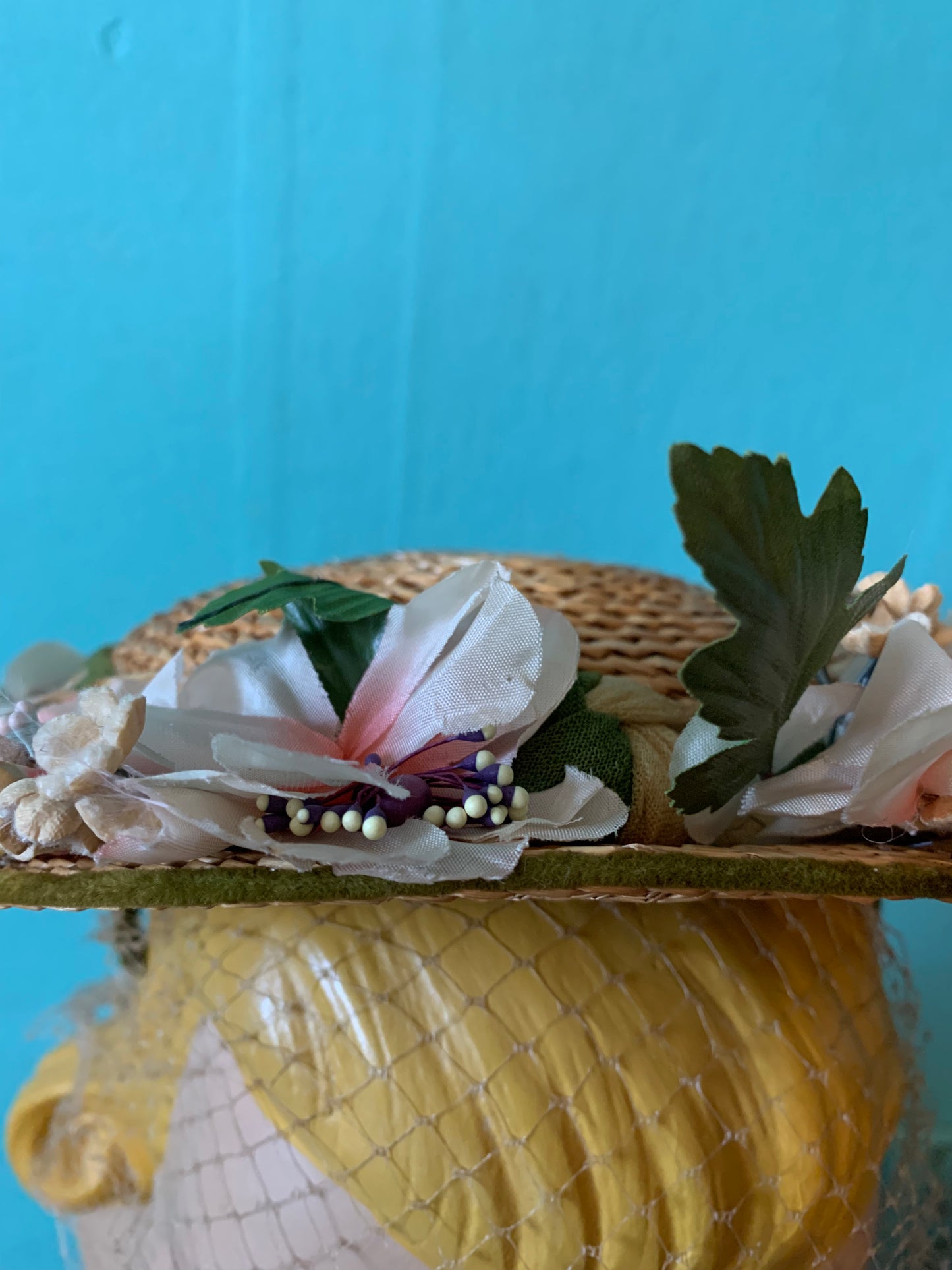 Summery Small Straw Flower Trimmed Hat circa 1950s