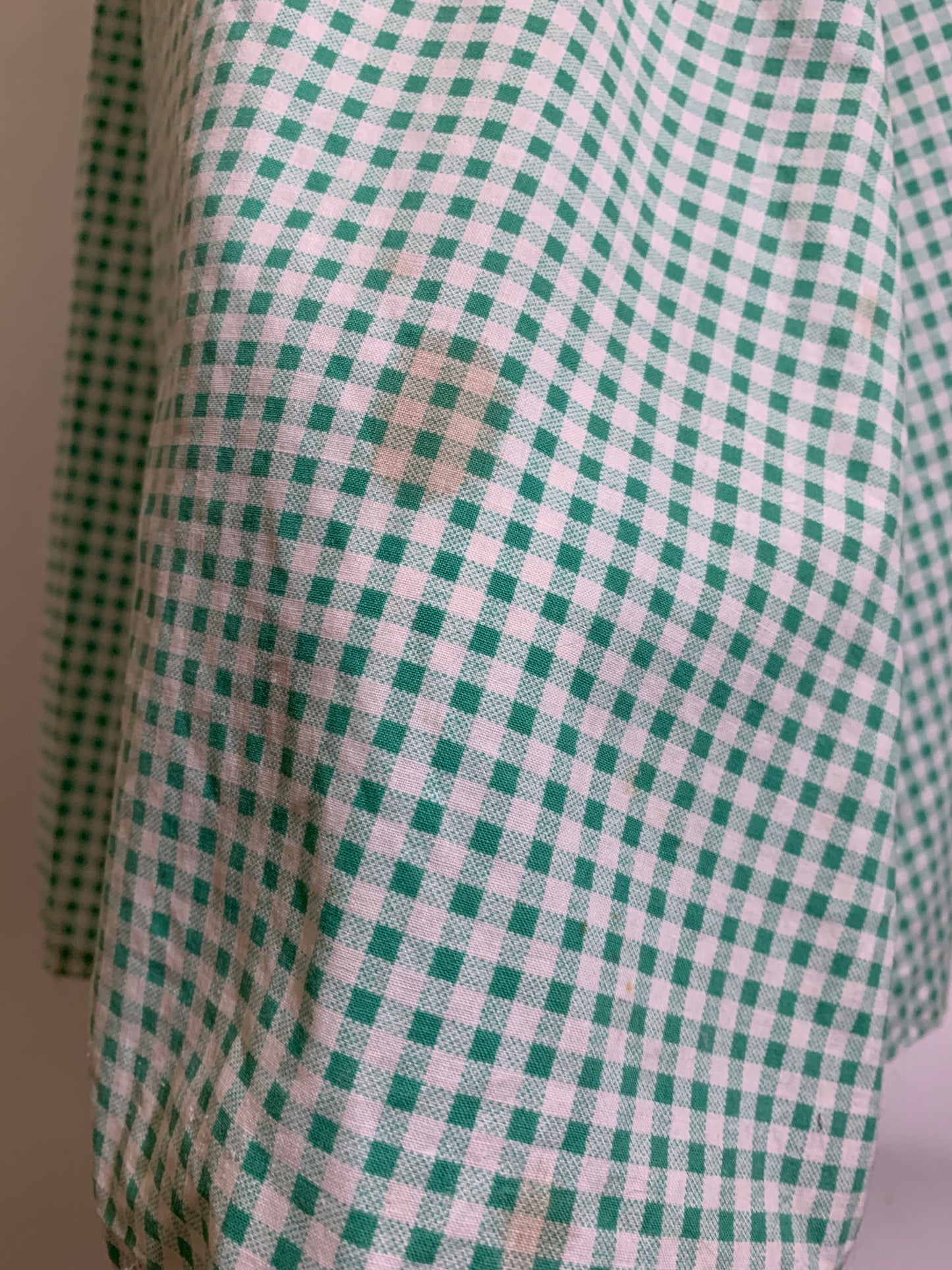 Grassy Green Gingham Cotton Day Dress with Zip Front circa 1940s