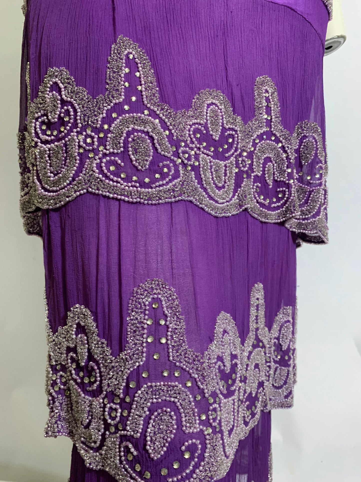 Vivid Violet Two Piece Beaded Silk Chiffon Dress circa 1920s