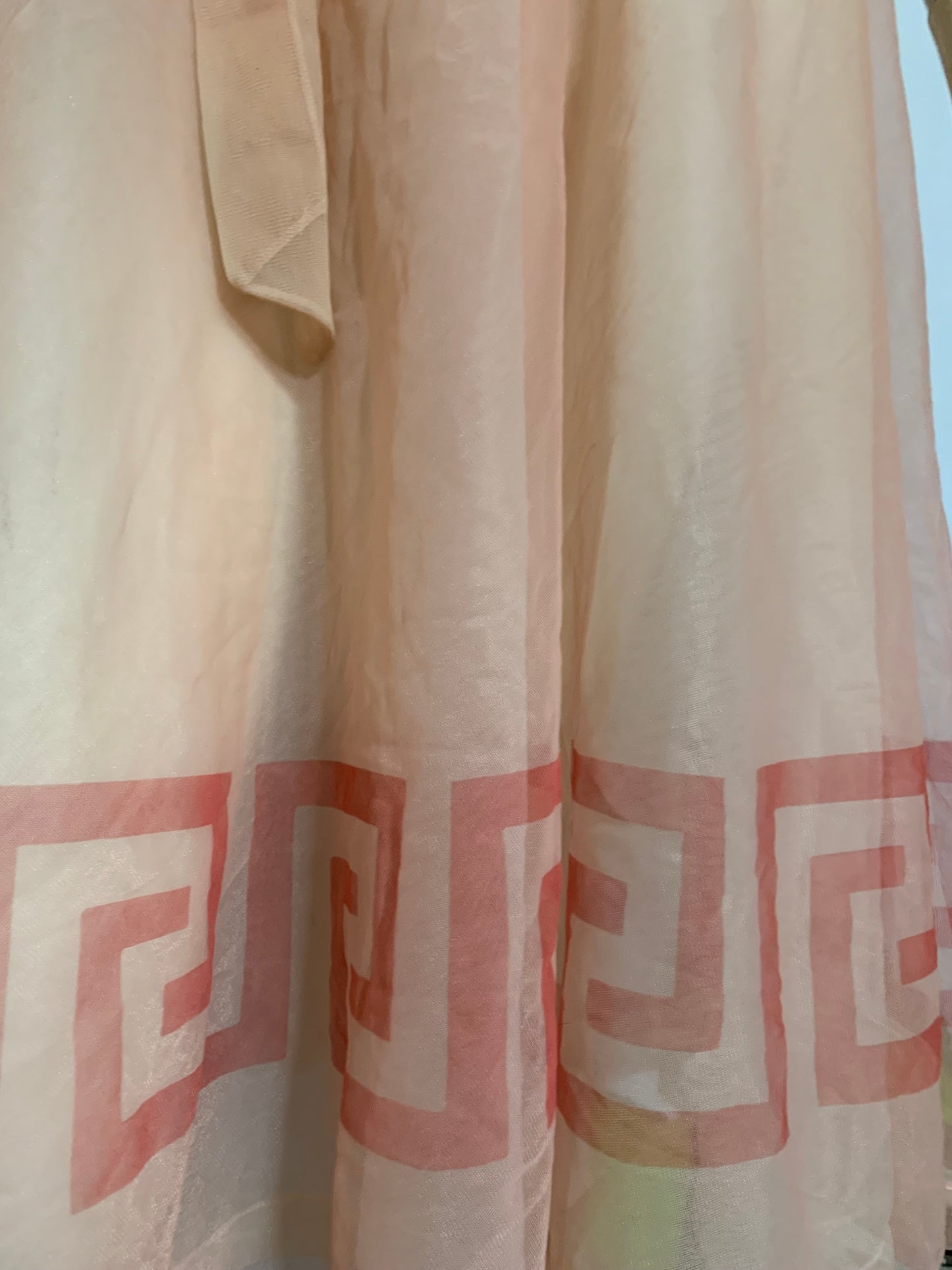 Rare Peach Chiffon Nightie with Greek Key Design circa 1950s