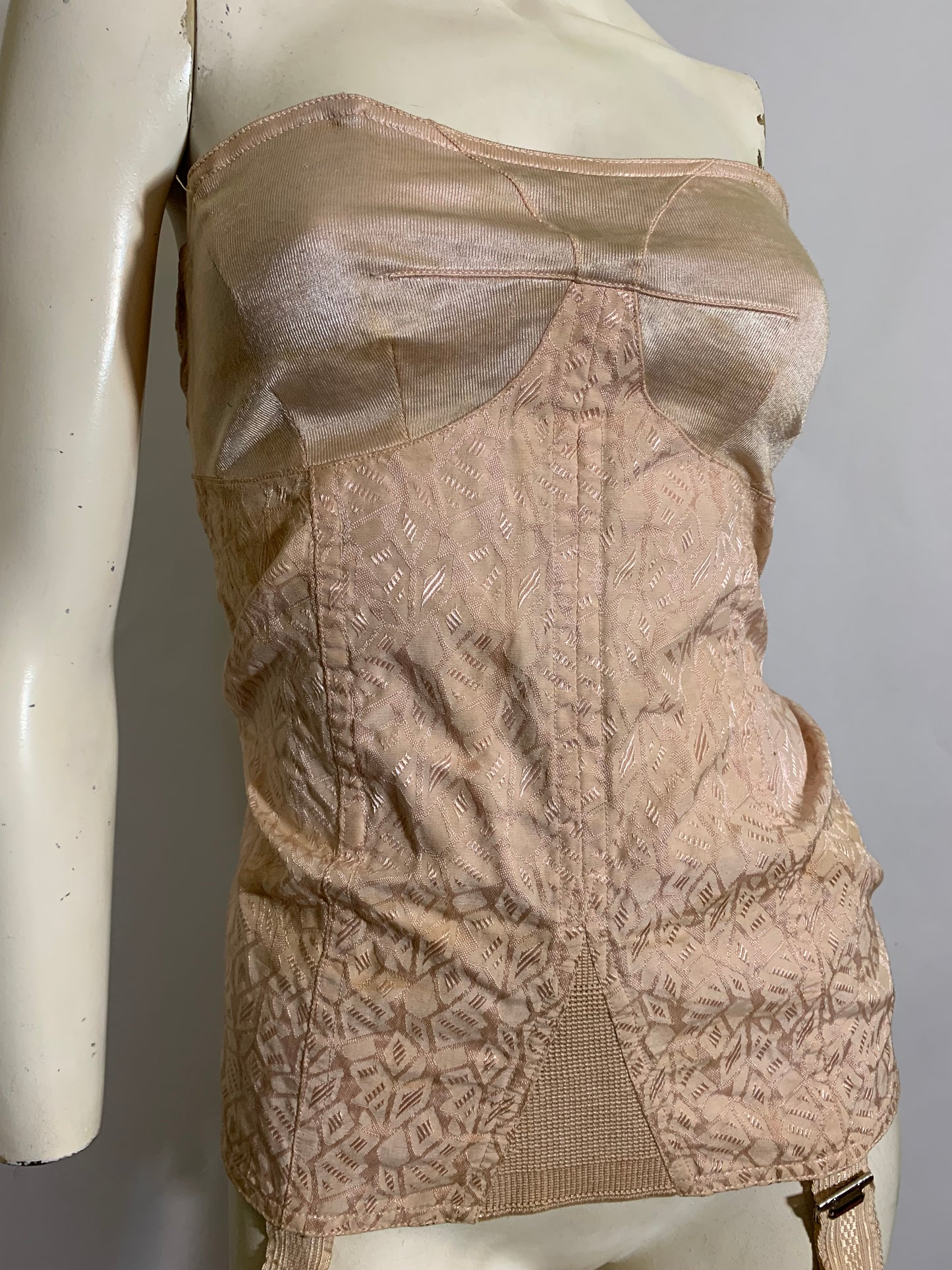 Apricot Satin All In One Girdle Bra with Garters circa 1930s