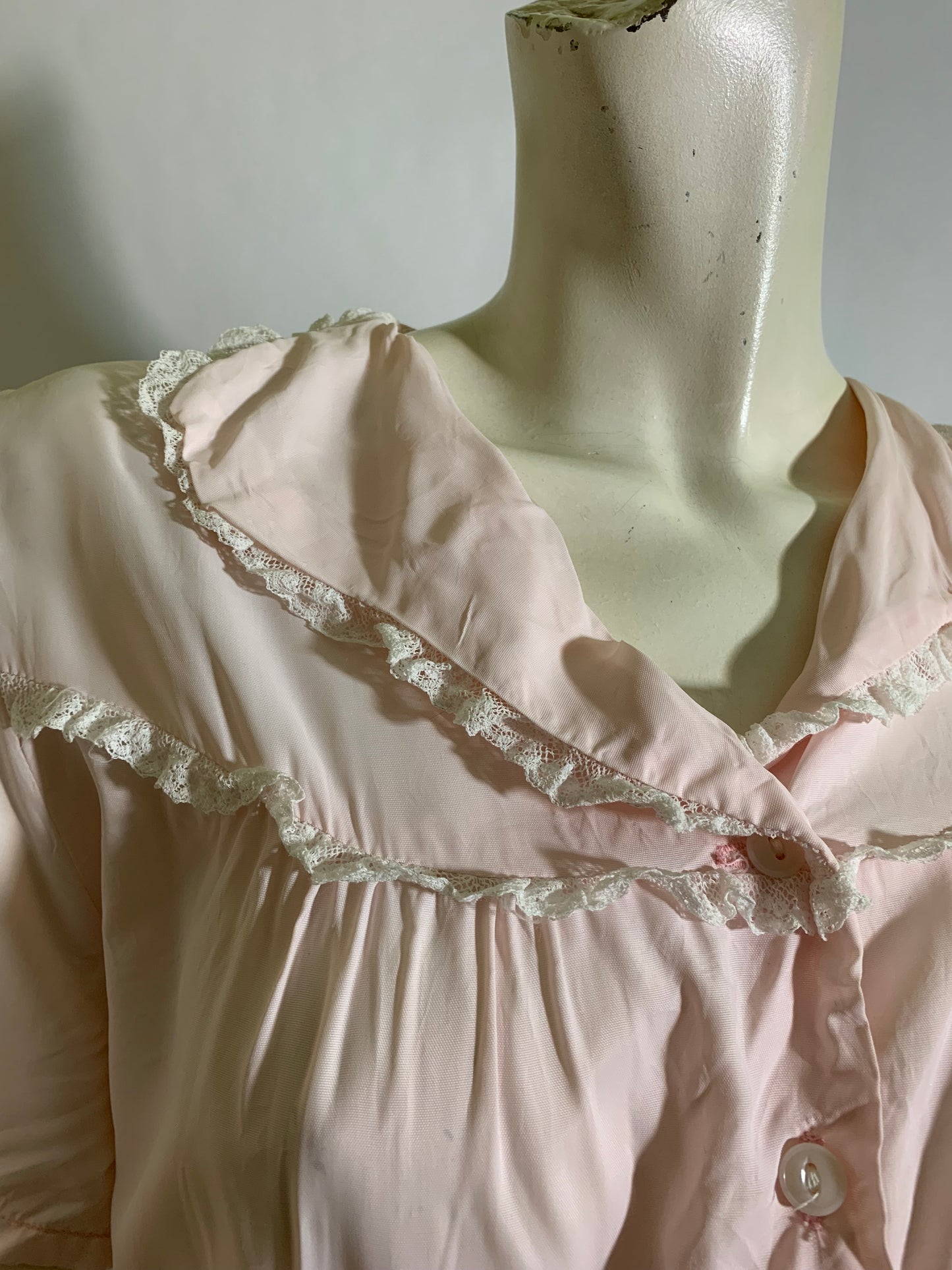 Blush Pink Rayon Lace Trimmed Nightgown circa 1950s