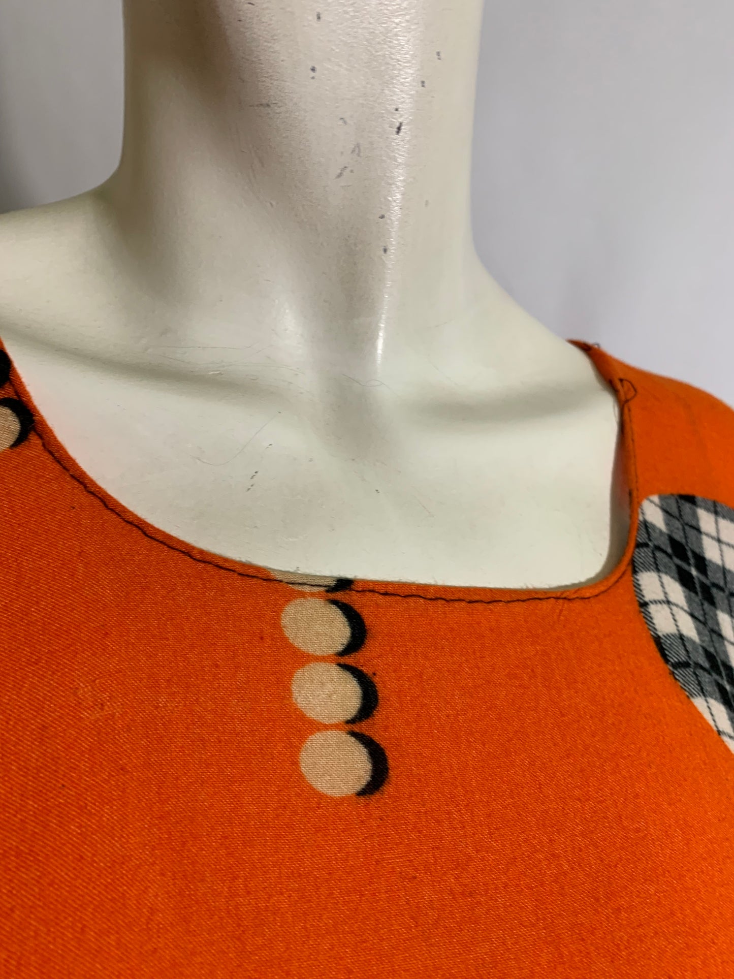 Art Deco Print Orange and Black Rayon Tunic Dress circa 1980s