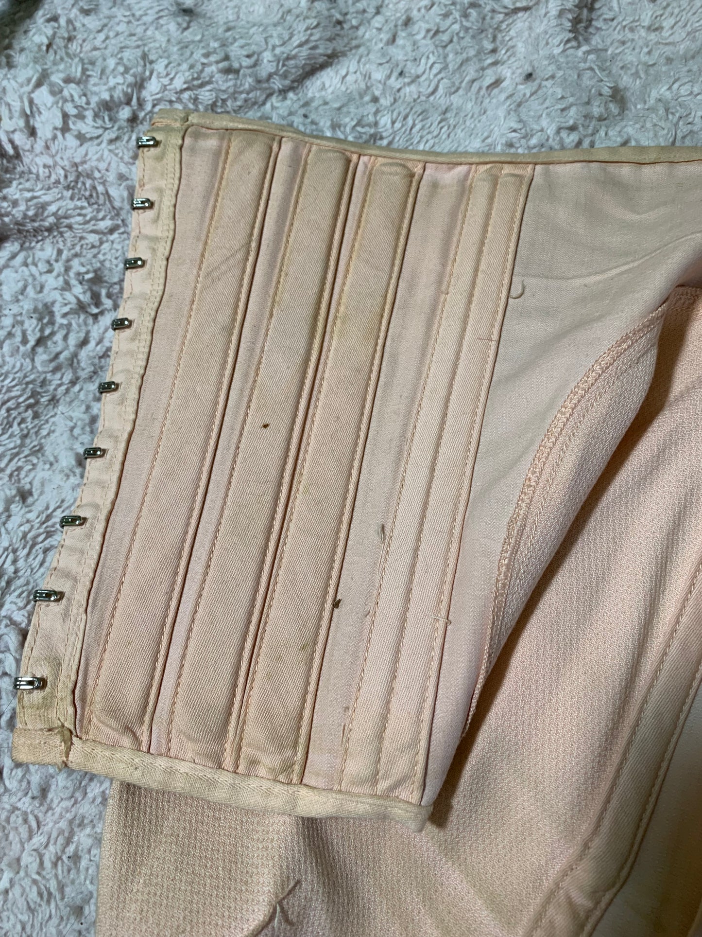Legendary Peach Fan-Laced Back Steel Boned Corset by CAMP circa 1930s