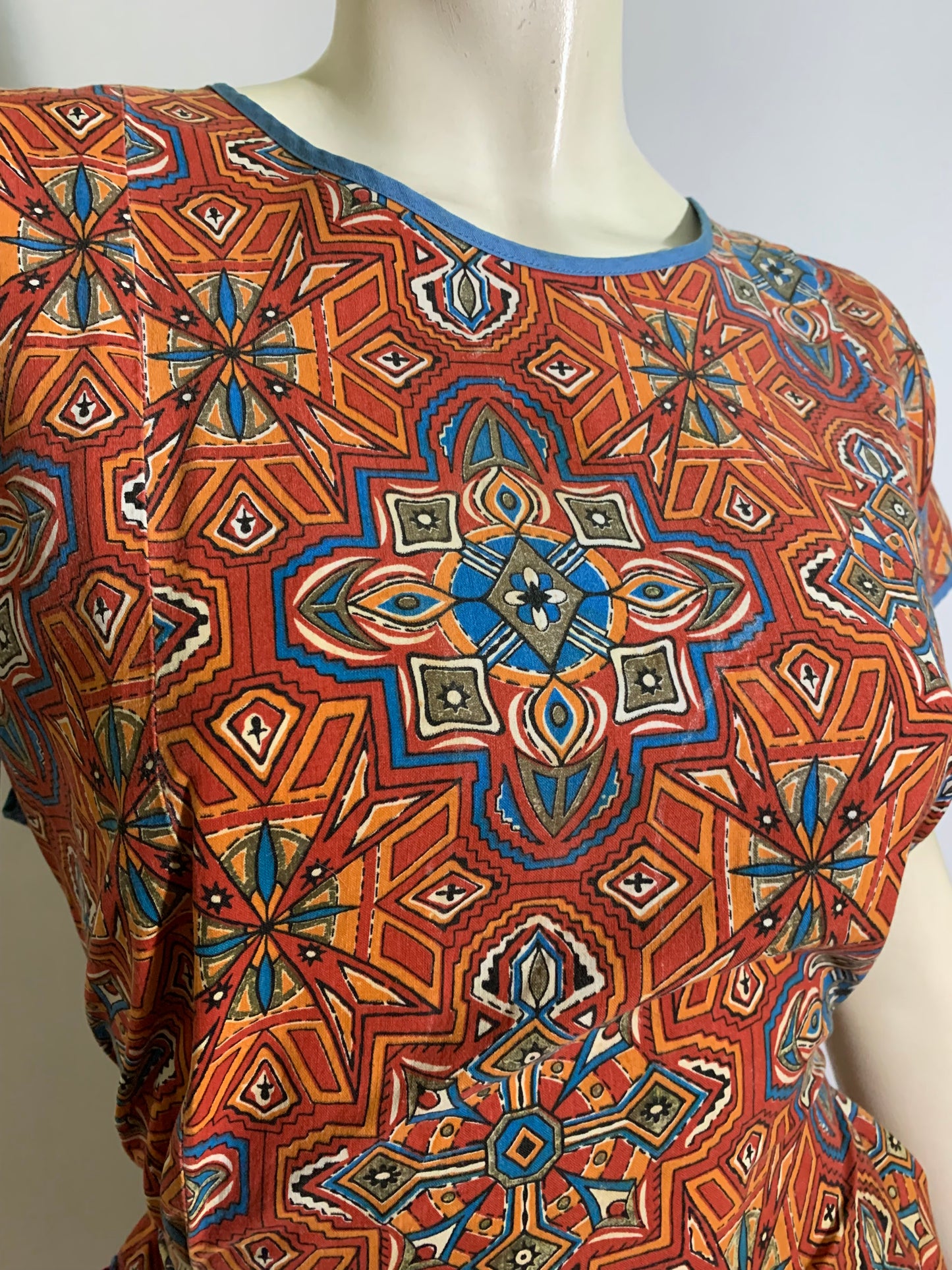 Autumnal Medallion Print Open Back Smock Waist Tie circa 1960s