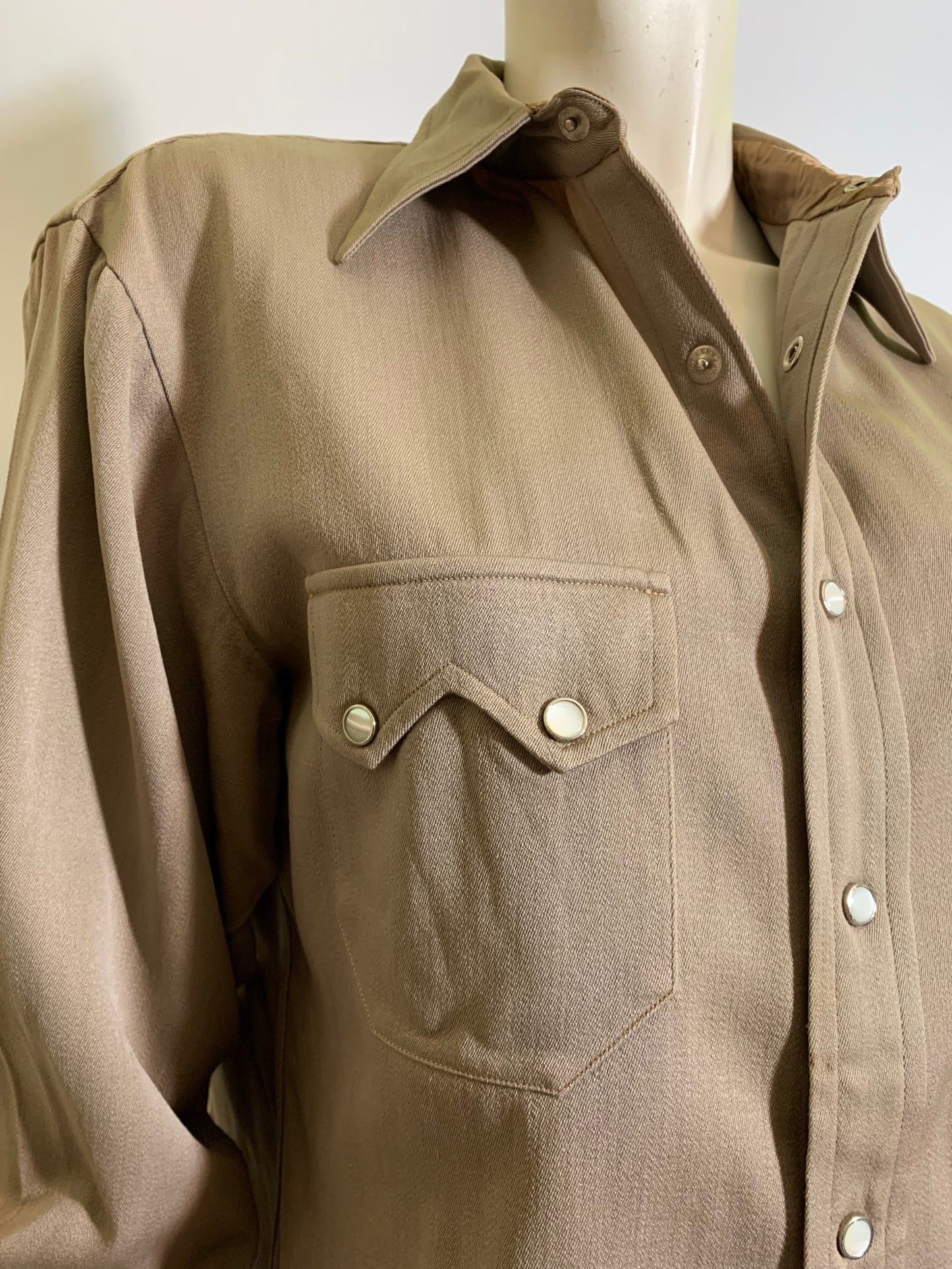 Putty Gabardine Western Shirt with Pearl Snaps circa 1940s