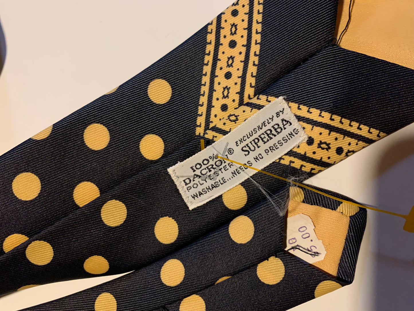 Blue and Ivory Handkerchief and Polka Dot Design Men's Tie circa 1960s