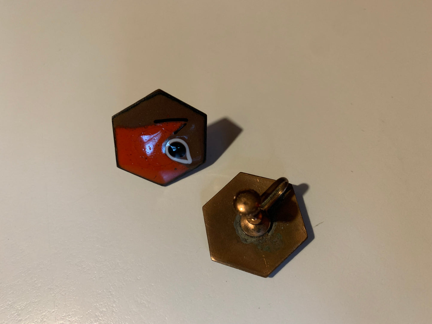 Cocoa and Orange Hexagon Enameled Clip Earrings circa 1940s