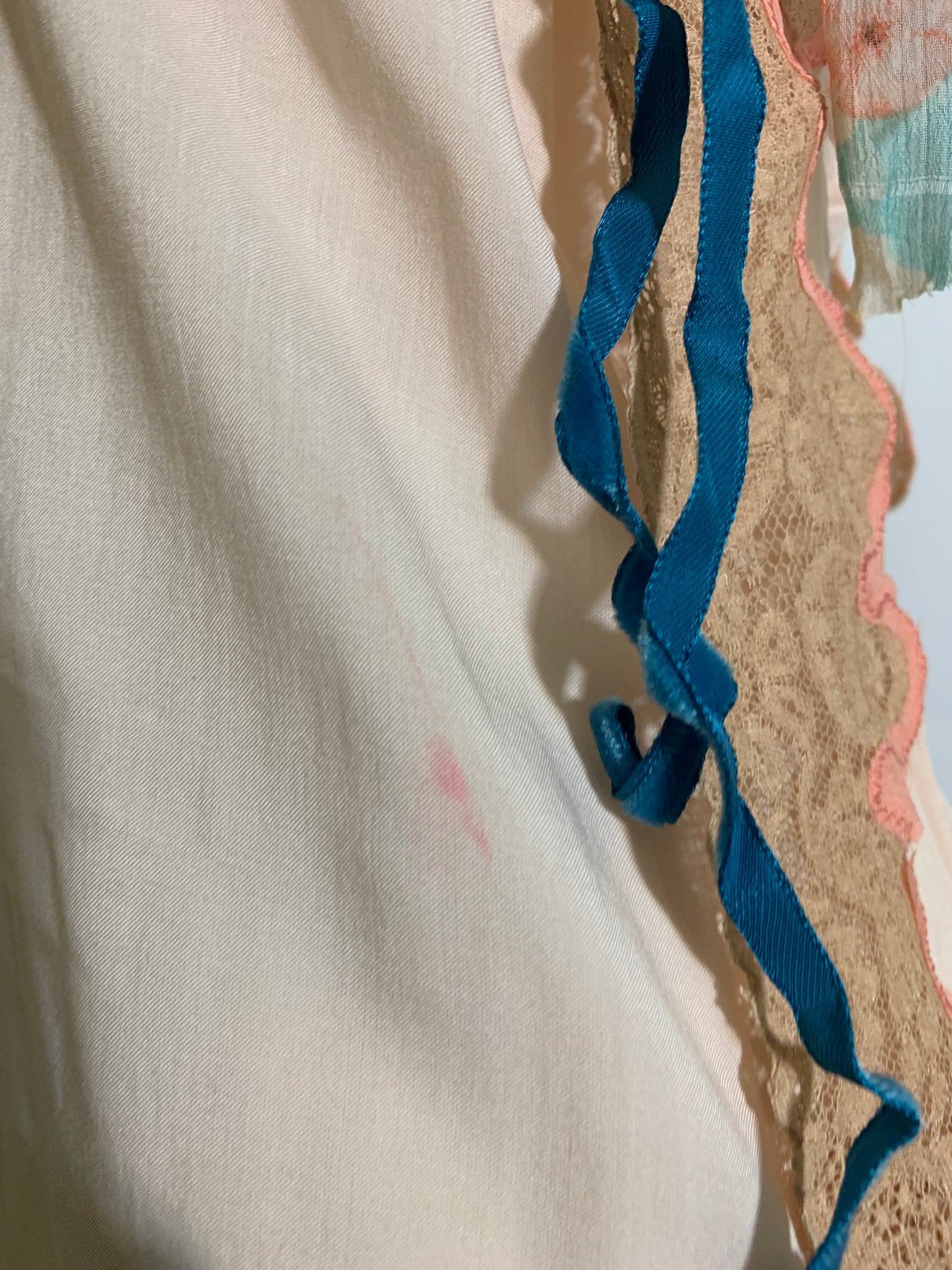 Pageant Girl Peach Reimagined Cotton Slip Dress with Vintage Millinery, Lace and Ribbons