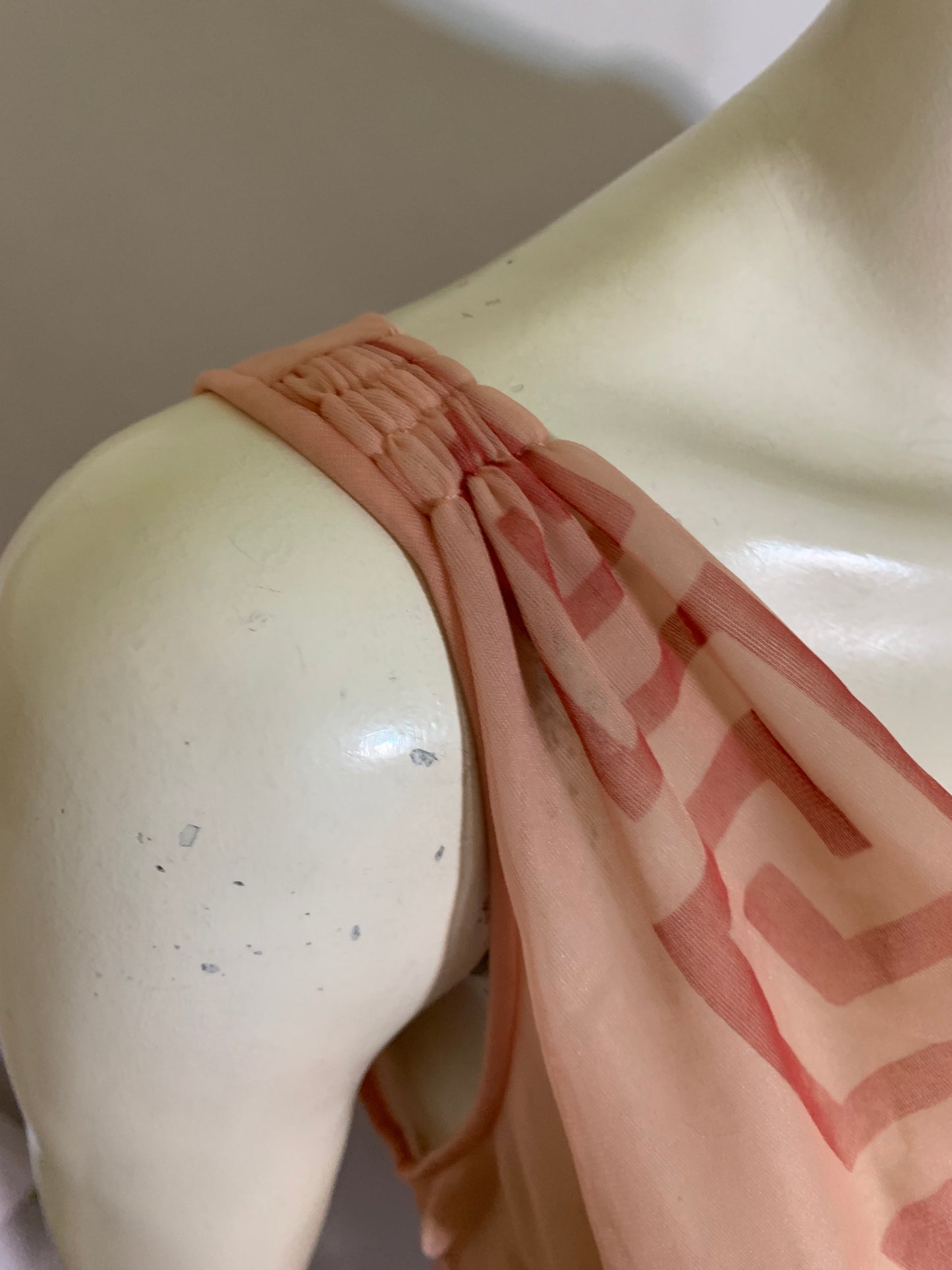 Rare Peach Chiffon Nightie with Greek Key Design circa 1950s