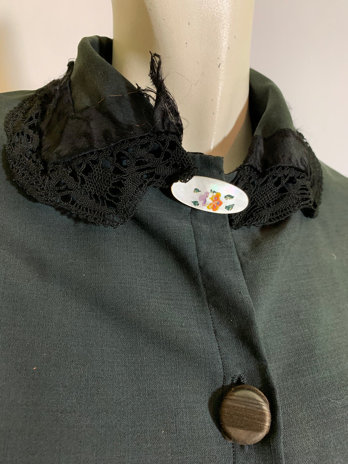 Grey Black Cotton Button Front Riding Jacket circa 1890s
