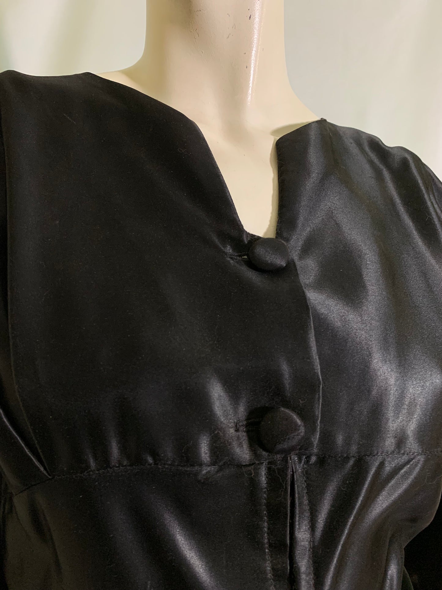 Panther Black Slipper Satin Frederick's of Hollywood Dressing Gown circa 1960s