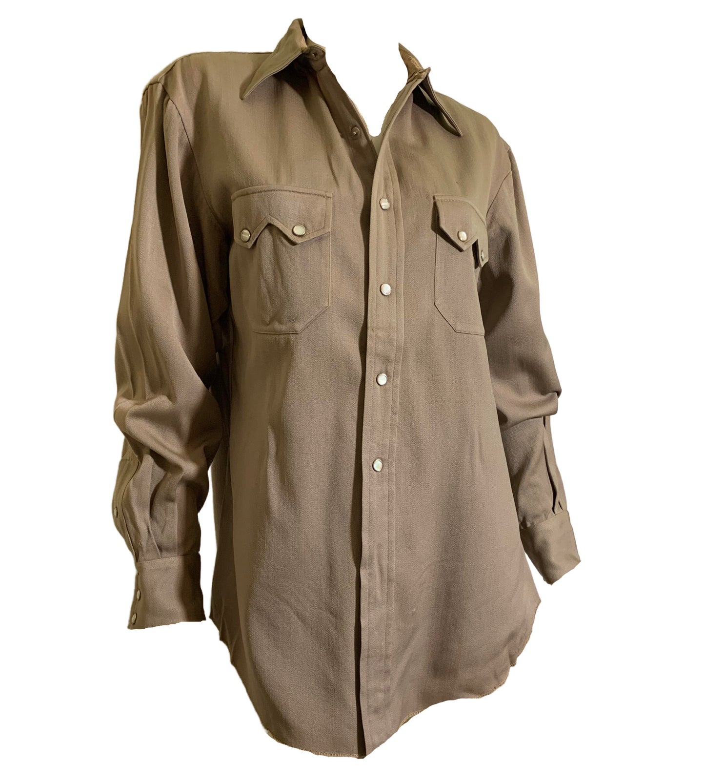 Putty Gabardine Western Shirt with Pearl Snaps circa 1940s
