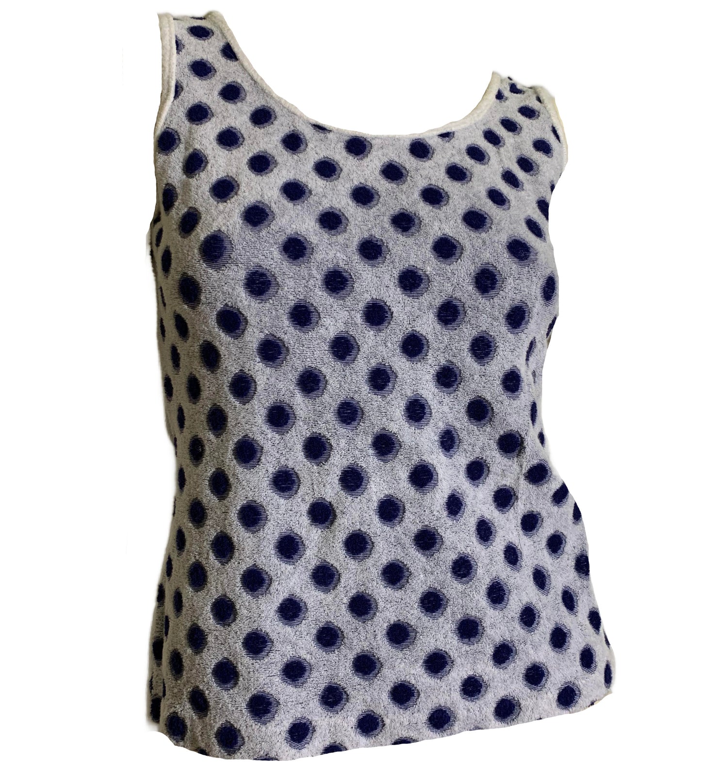 Sculpted Shadow Drop Polka Dot Terry Cloth Tank Top circa 1970s