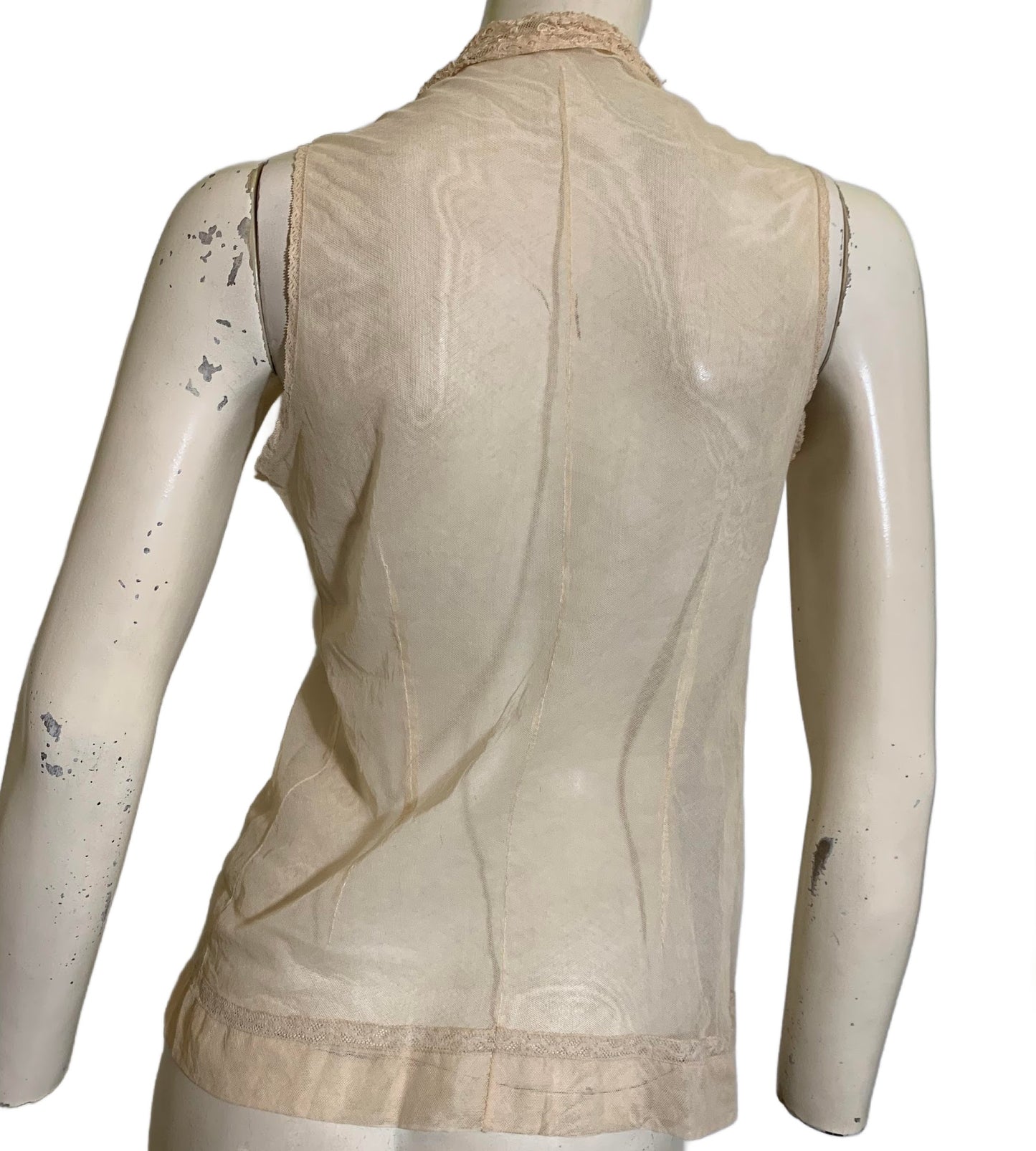 Sheer Ivory Mesh Lace Trimmed Layering Tunic Blouse circa 1920s