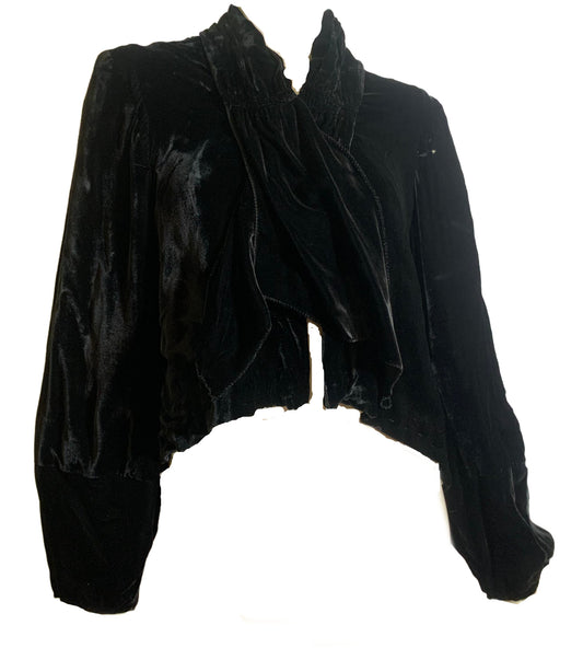Black Silk Velvet Scarf Collared Jacket circa 1930s
