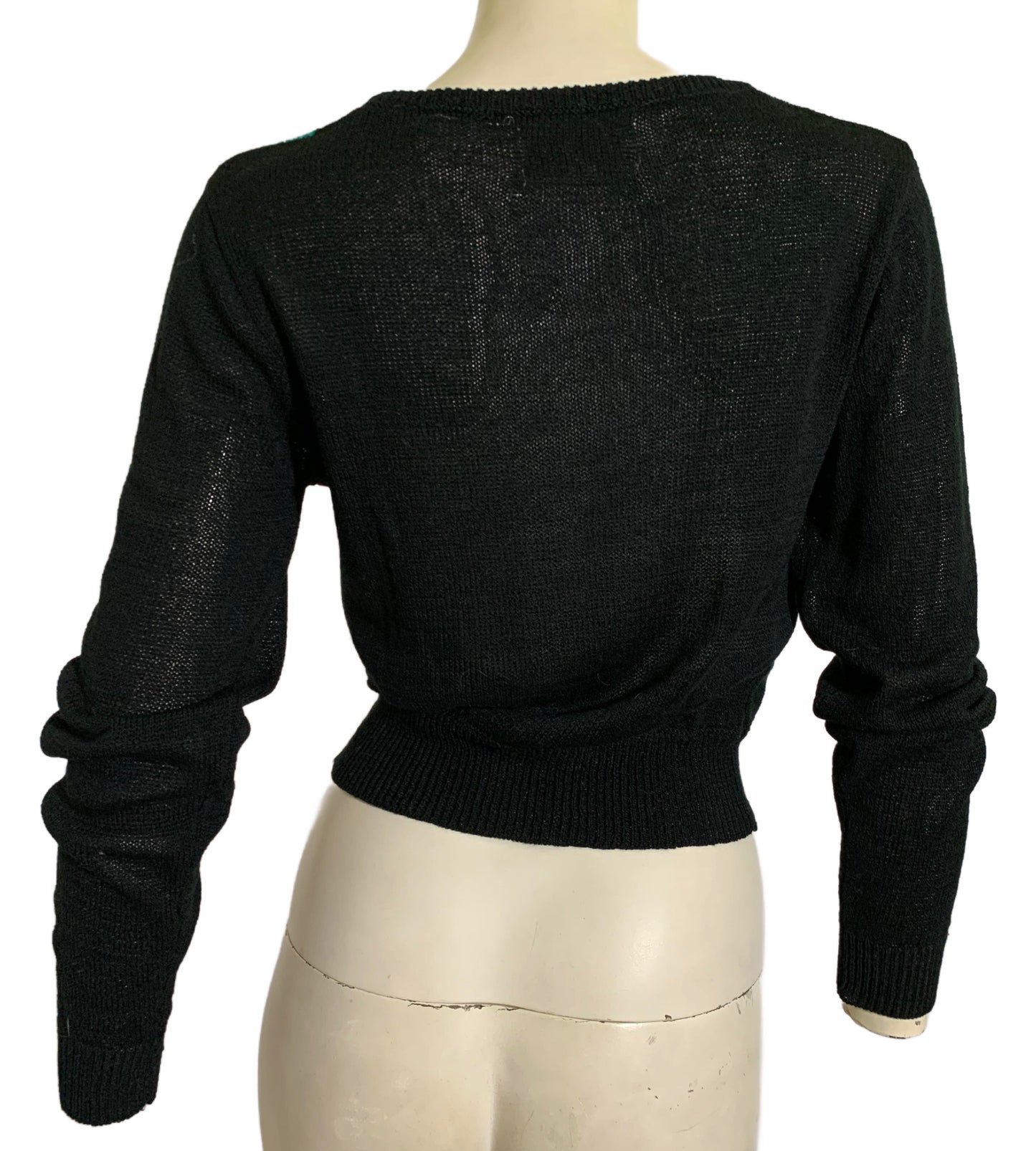Slinky Black Long Sleeved Rayon Sweater with Metallic Disco Accents circa 1970s