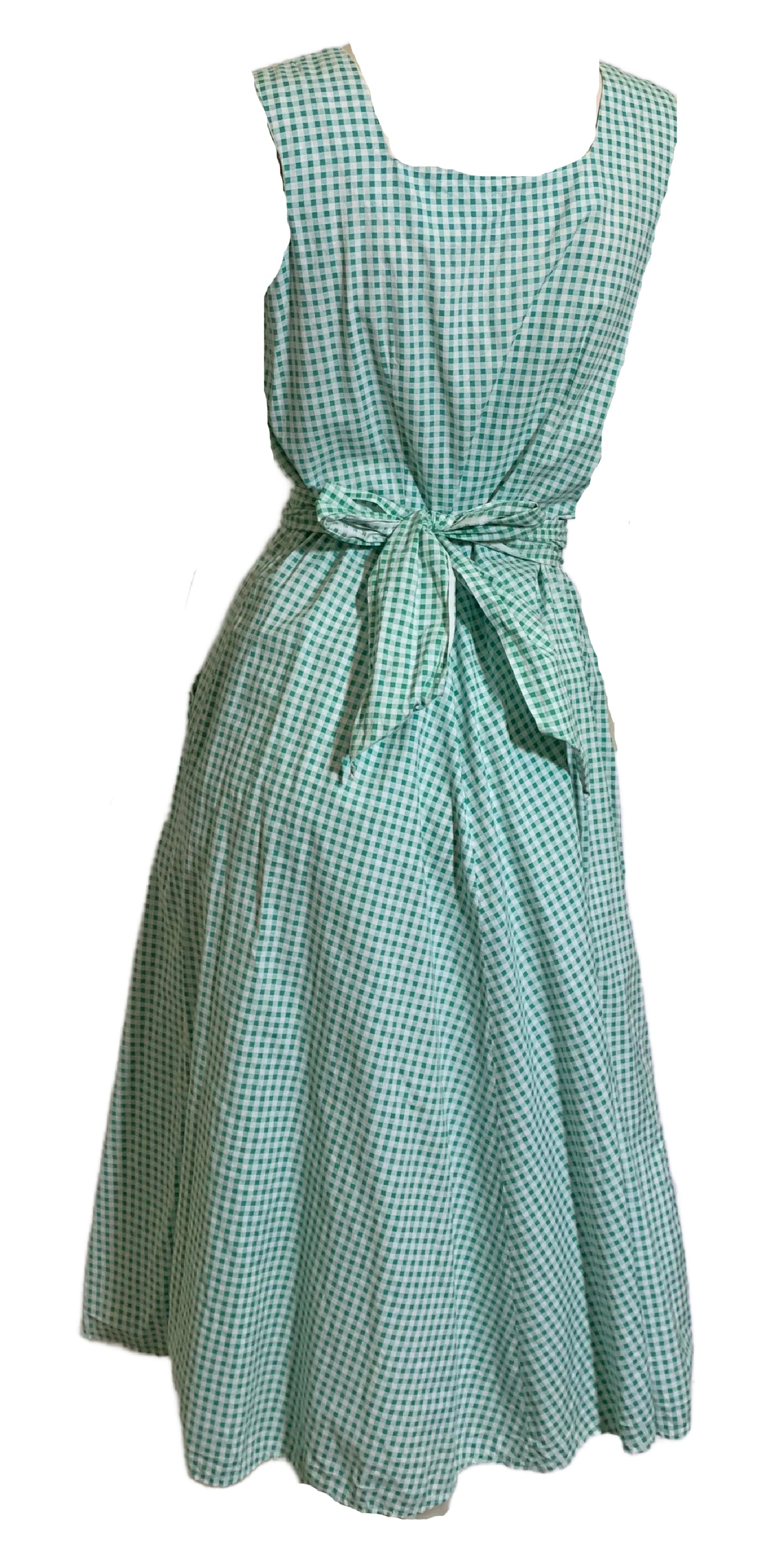 Grassy Green Gingham Cotton Day Dress with Zip Front circa 1940s