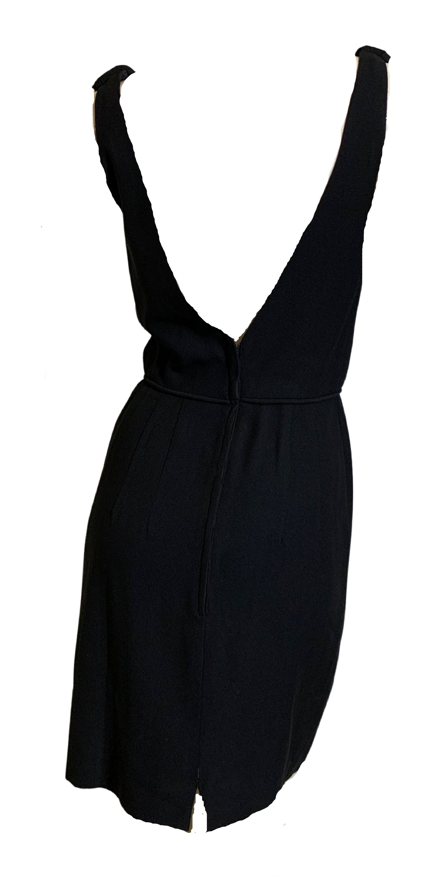 Black Chiffon Draped Neckline Mini Cocktail Dress circa 1960s