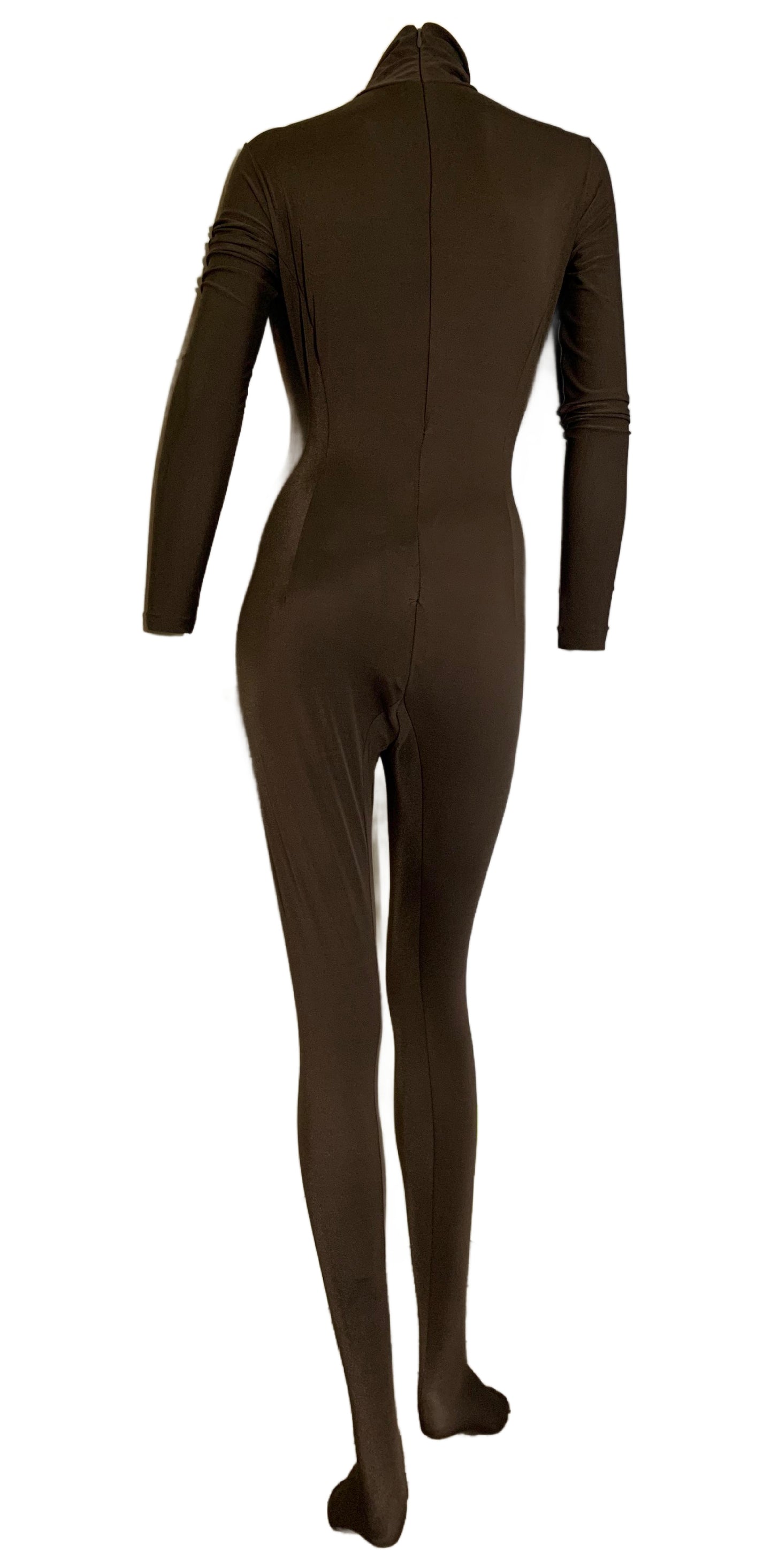 Cocoa Brown High Collar Long Sleeved Full Body Catsuit circa 1960s