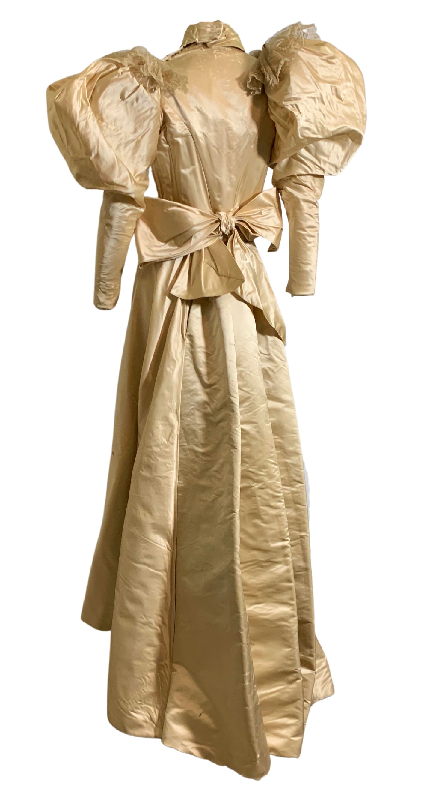 Candlelight Silk and Lace Bridal Ensemble with Leg of Mutton Sleeves and Bible circa 1895