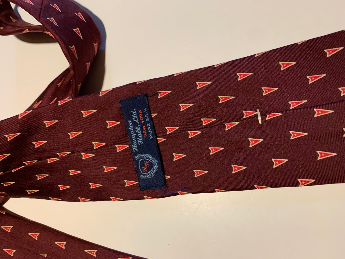 Wine Silk Tie with Red Star Trek Style Design circa 1990s