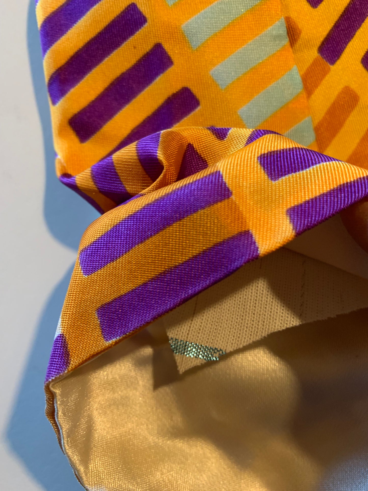 Dandy Worthy Purple, Orange and Yellow Geometric Design Silk Tie circa 1940s