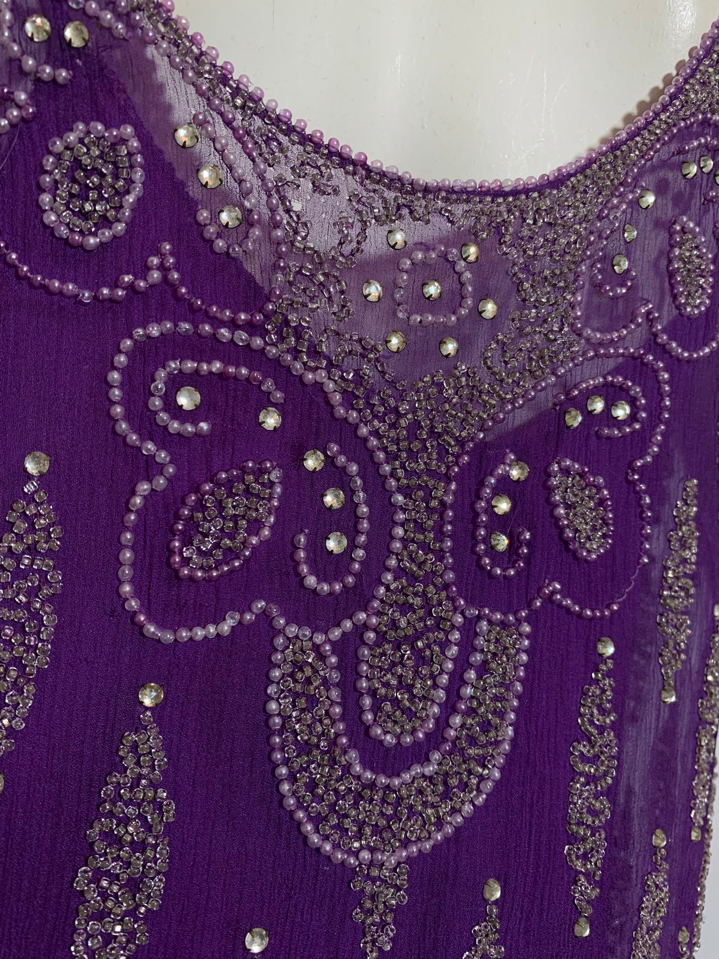 Vivid Violet Two Piece Beaded Silk Chiffon Dress circa 1920s