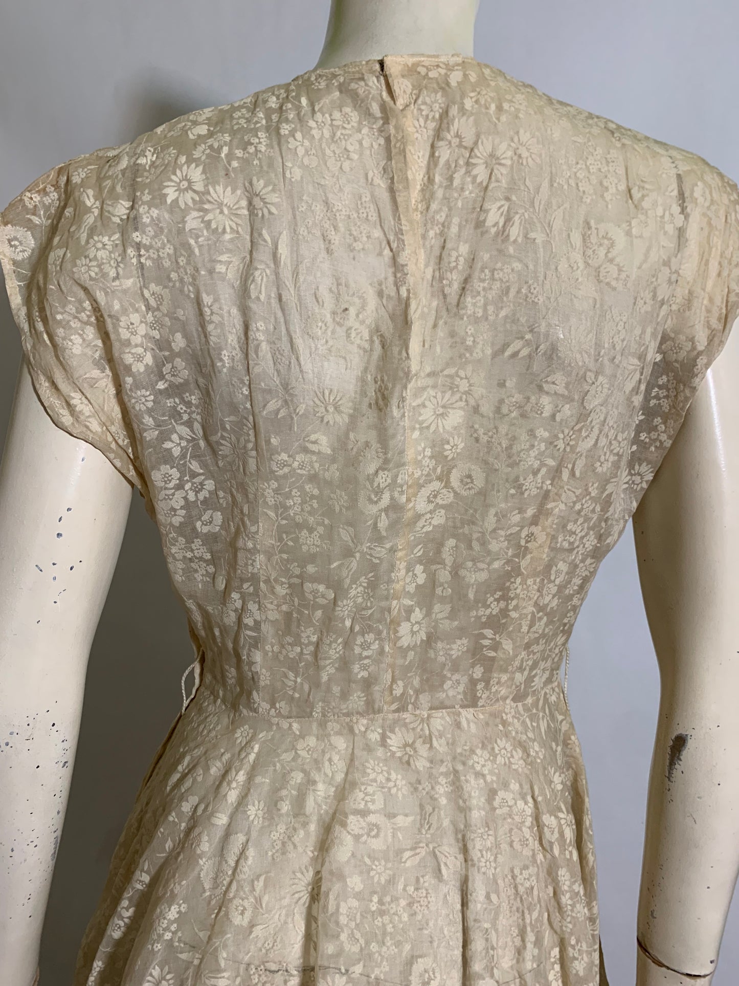 Sheer Flower Printed Ivory Dress circa 1940s