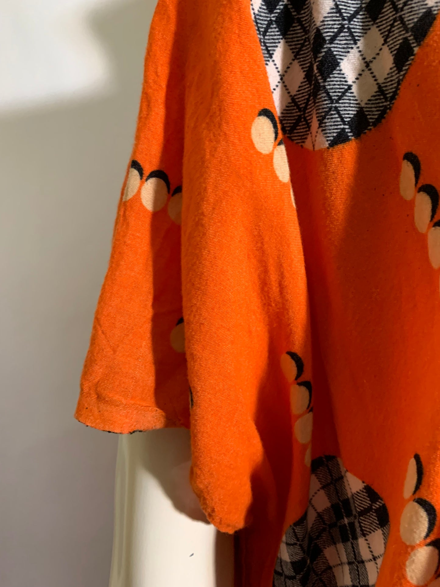 Art Deco Print Orange and Black Rayon Tunic Dress circa 1980s